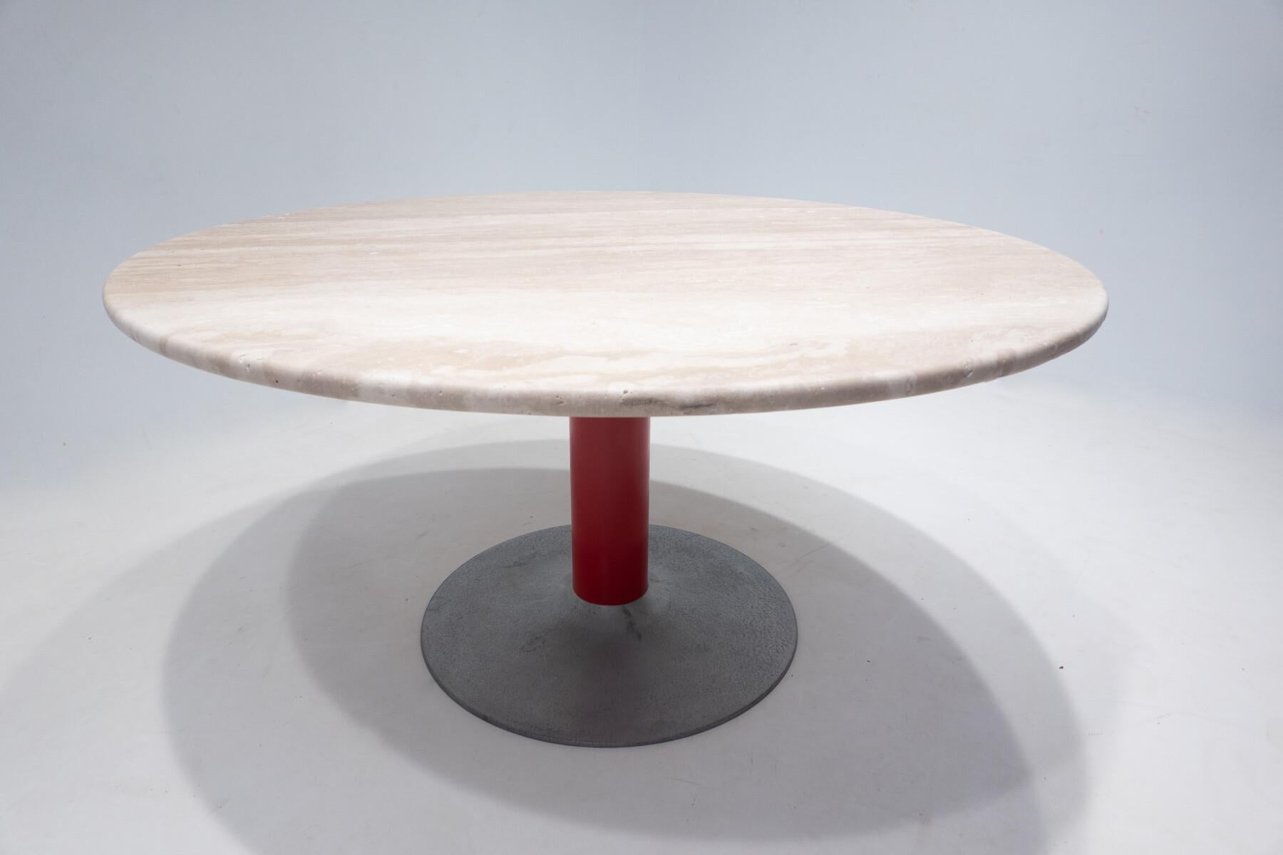 Mid-Century Modern Dining Table, Travertine and Metal, Italy, 1960s, 2 Available For Sale 2