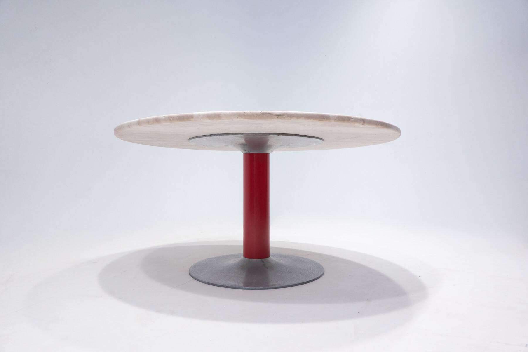 Mid-Century Modern Dining Table, Travertine and Metal, Italy, 1960s, 2 Available For Sale 3