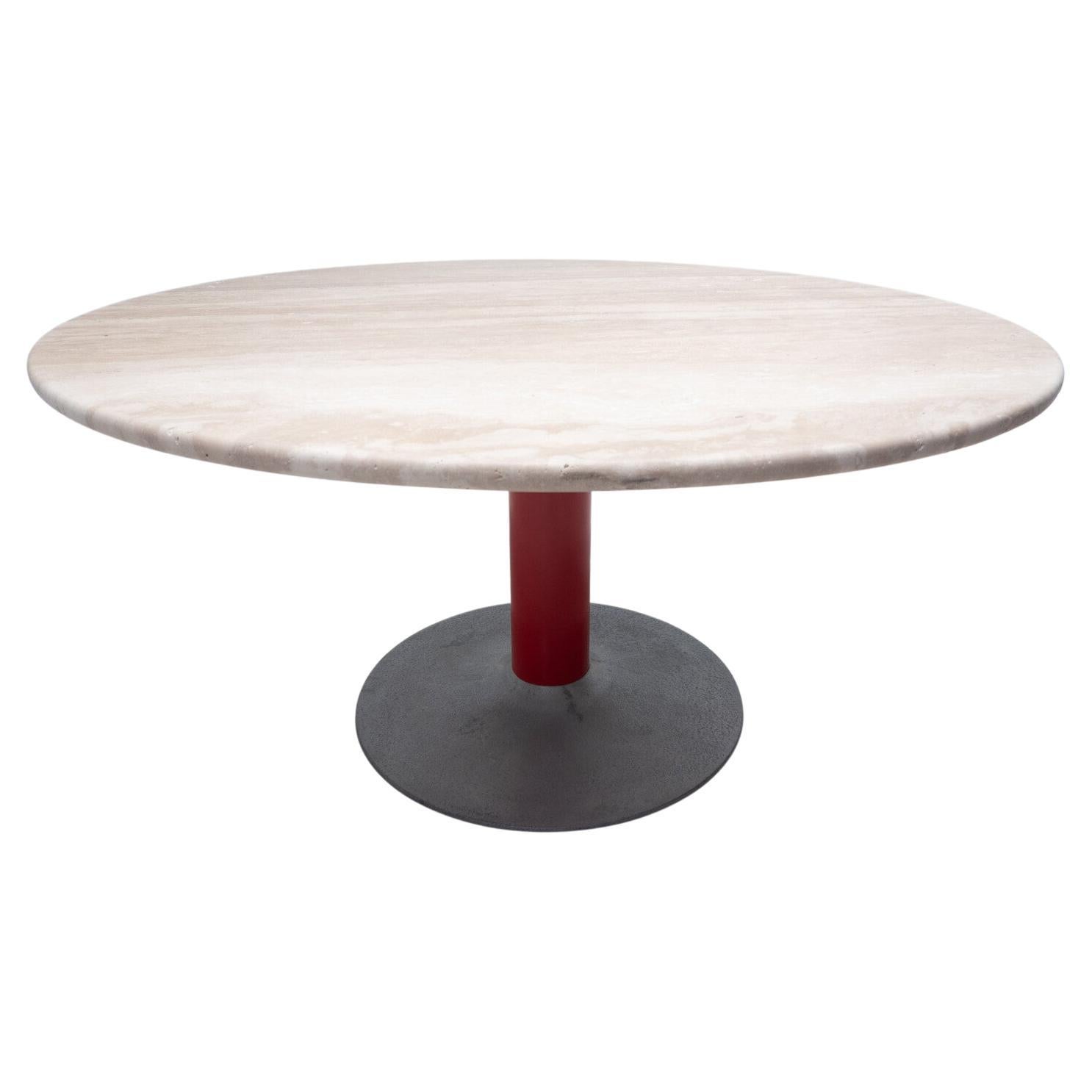 Mid-Century Modern Dining Table, Travertine and Metal, Italy, 1960s, 2 Available For Sale