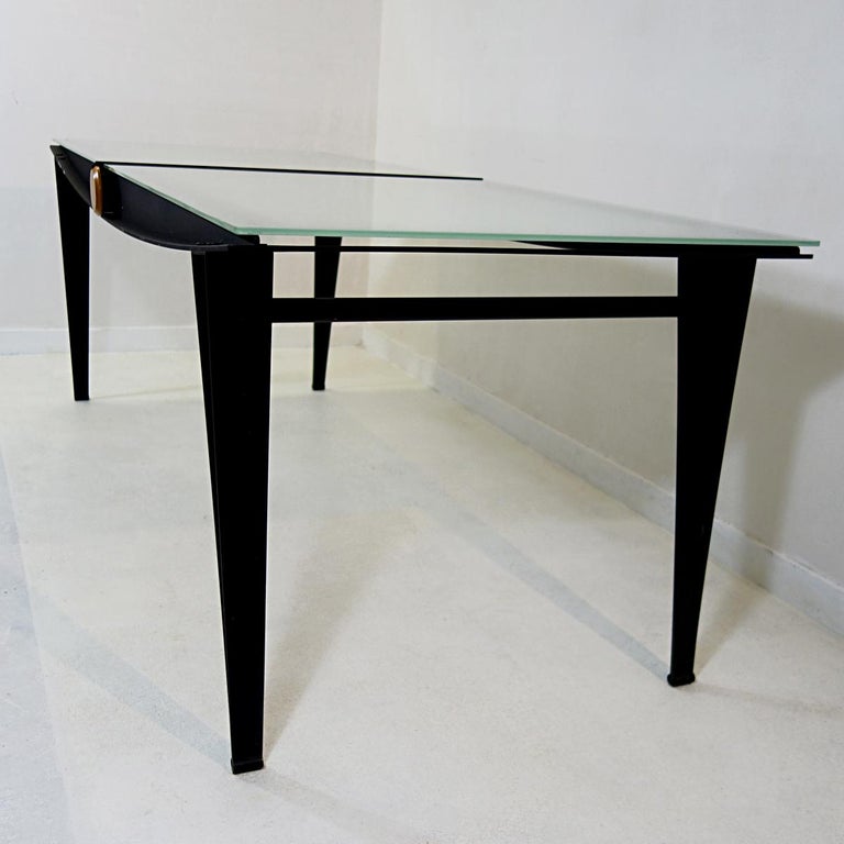 Mid-Century Modern Dining Table with Black Steel Frame and ...