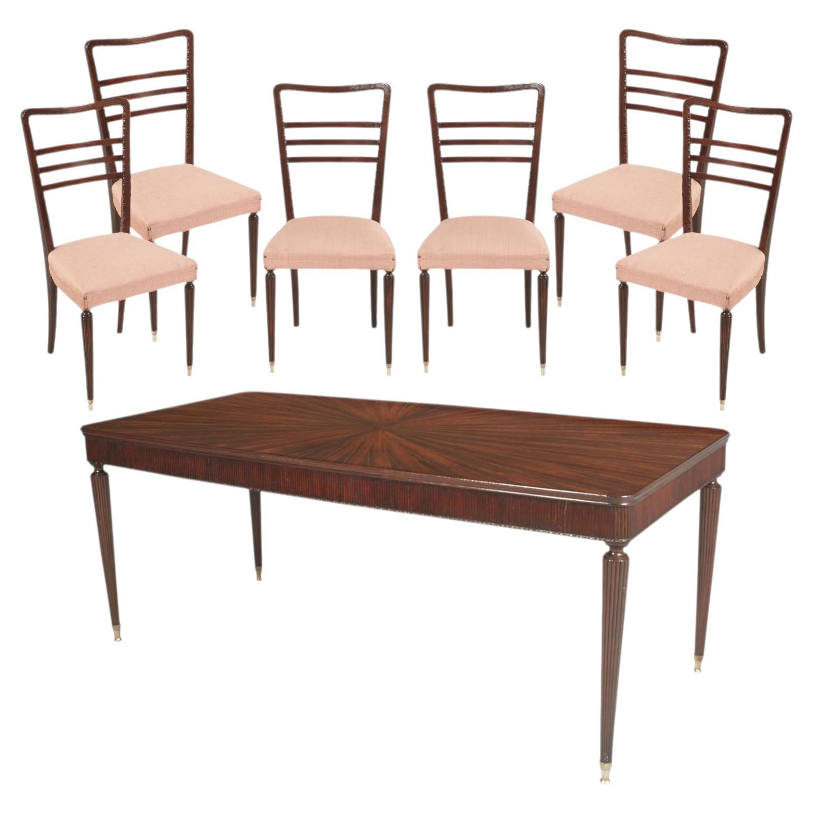 Mid-Century Modern Dinner Table & Chairs by Paolo Buffa, Permanente Mobili Cantù For Sale