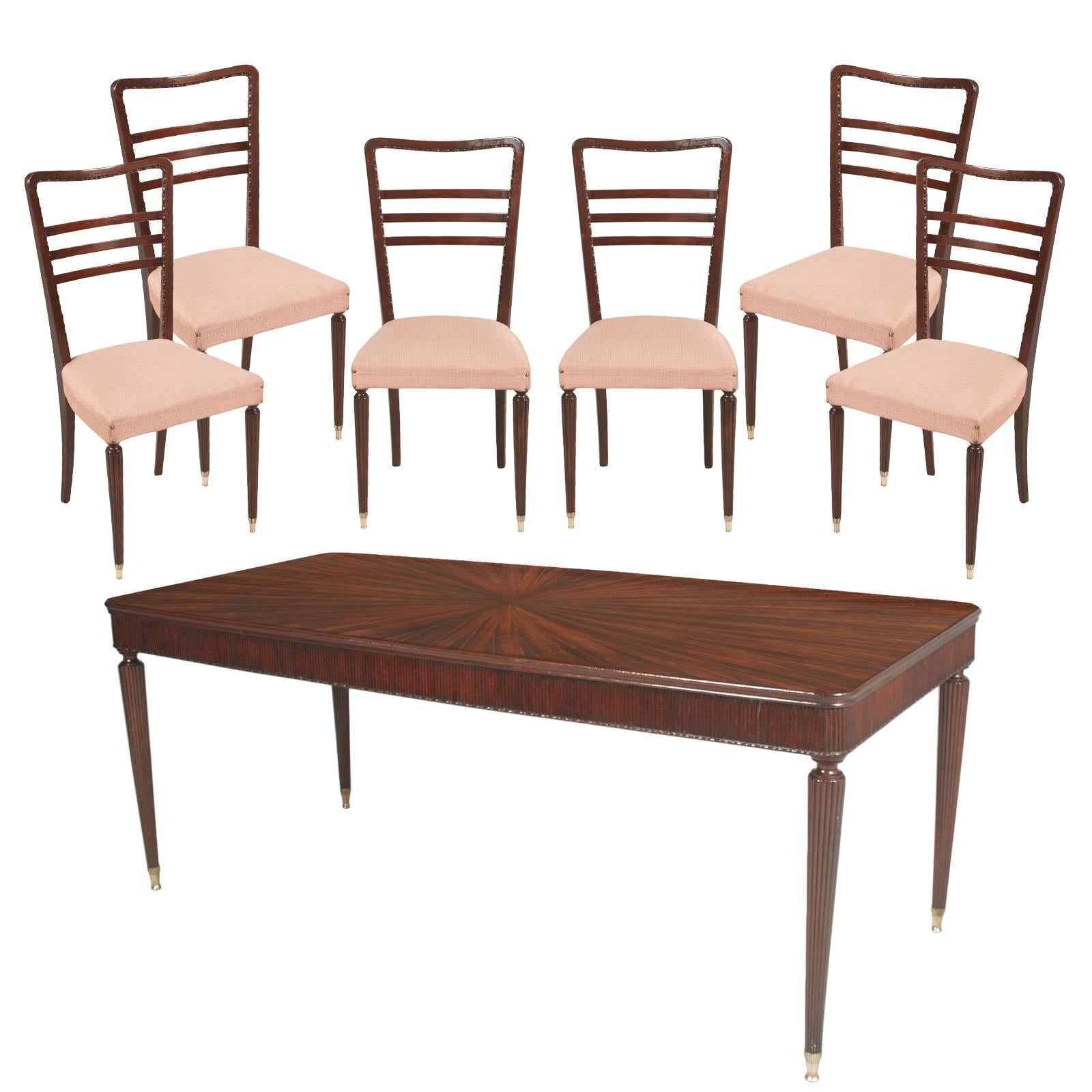 Mid-Century Modern Dinner Table & Chairs by Paolo Buffa from Cantù in Mahogany