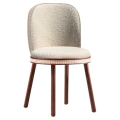 Mid-Century Modern Dinning Chair Alma with Soft Boucle Wool, Walnut and Brass