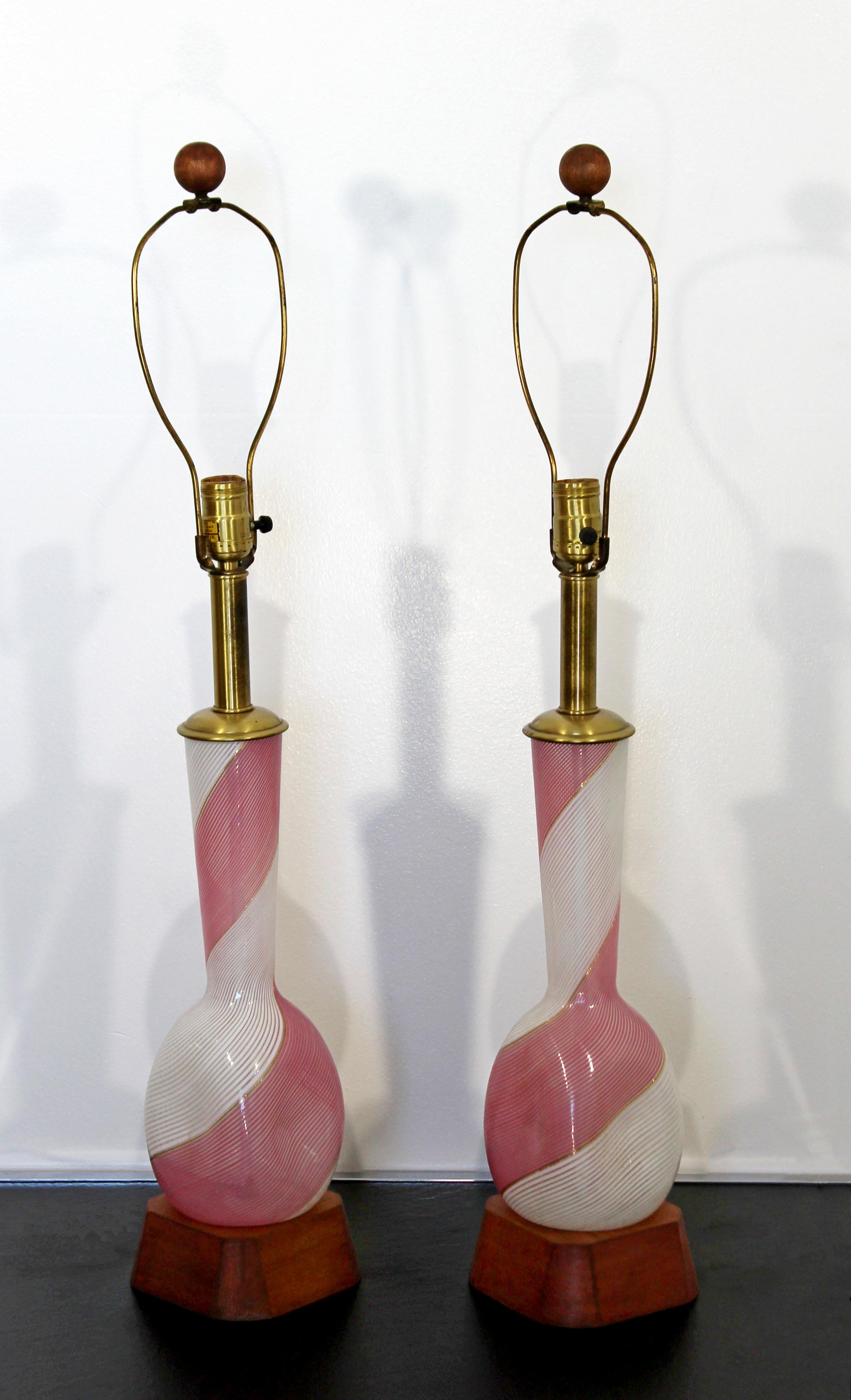 American Mid-Century Modern Dino Martens Murano Marbro Pair Pink Glass Table Lamps, 1970s
