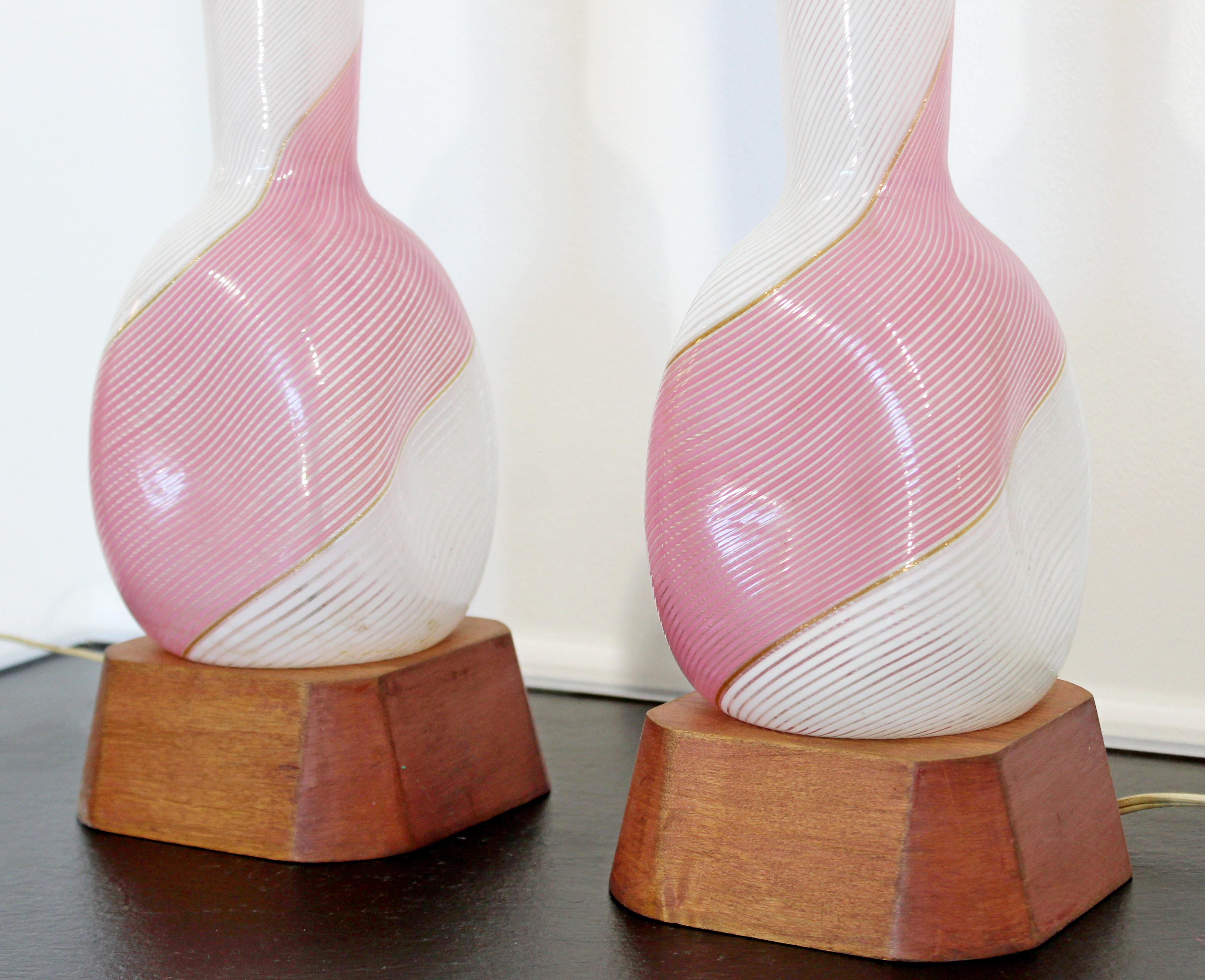 Late 20th Century Mid-Century Modern Dino Martens Murano Marbro Pair Pink Glass Table Lamps, 1970s