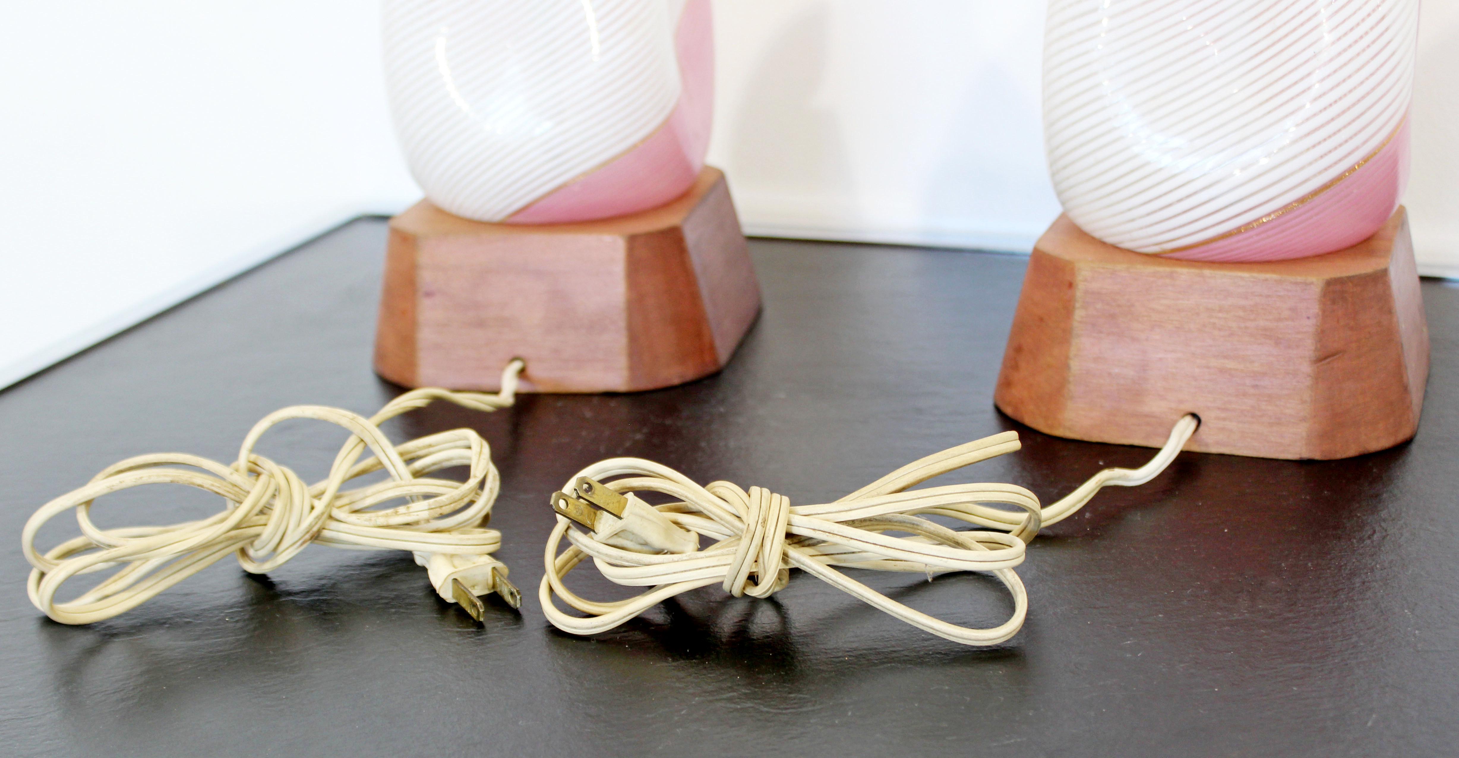 Mid-Century Modern Dino Martens Murano Marbro Pair Pink Glass Table Lamps, 1970s 2