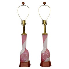 Mid-Century Modern Dino Martens Murano Marbro Pair Pink Glass Table Lamps, 1970s
