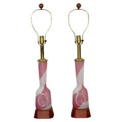 Mid-Century Modern Dino Martens Murano Marbro Paar rosa Glas-Tischlampen, 1970er Jahre