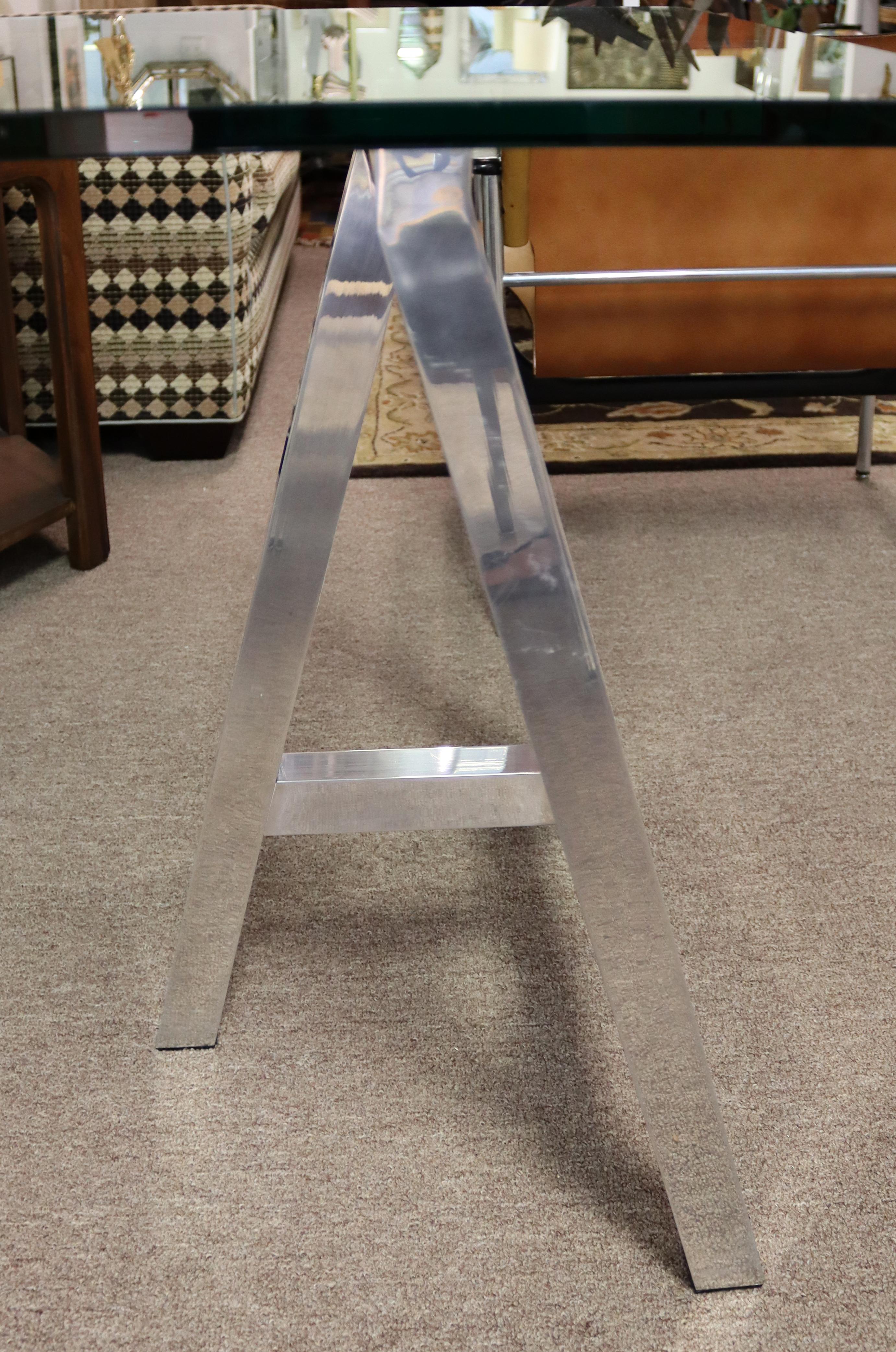 Mid-Century Modern Directional Aluminum Etagere w Glass Shelves & Desk, 1980s 2