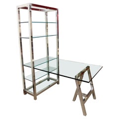 Mid-Century Modern Directional Aluminum Etagere w Glass Shelves 
Desk, 1980s
