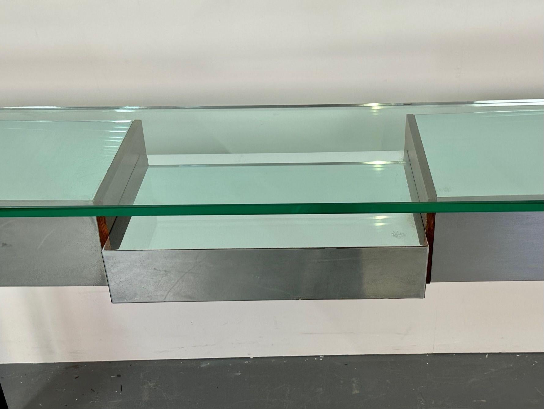 Mid-Century Modern Directional Chrome and Rosewood Console Table, Glass 3