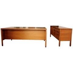 Used Mid-Century Modern Directional Leather Topped Executive Desk & Credenza, 1960s