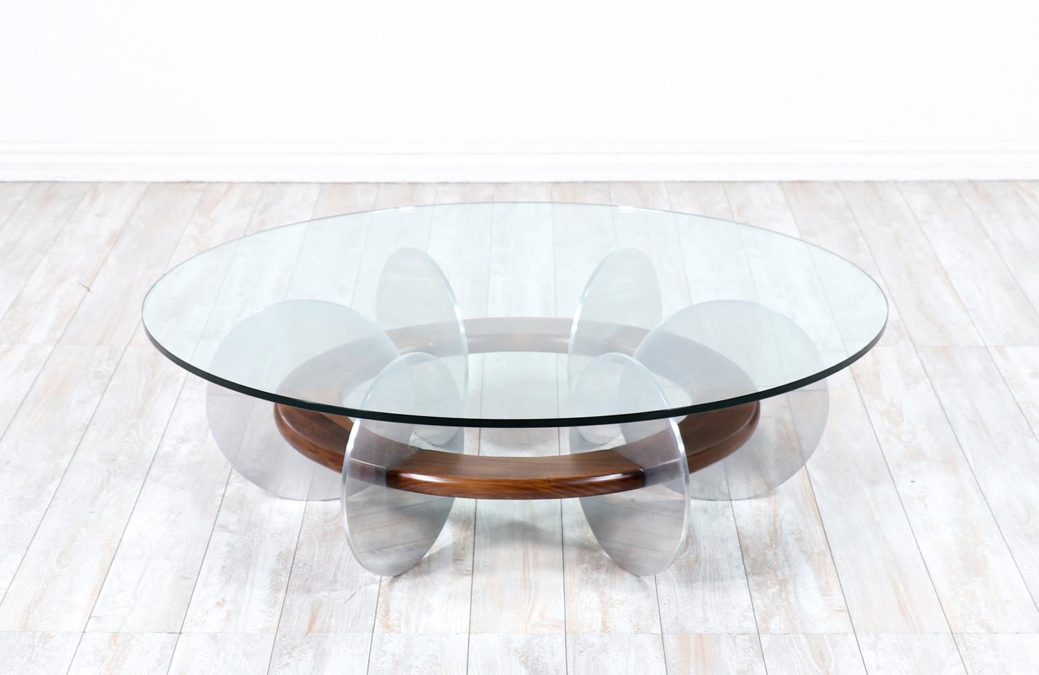 American Mid-Century Modern Disc Style Aluminum & Walnut Coffee Table