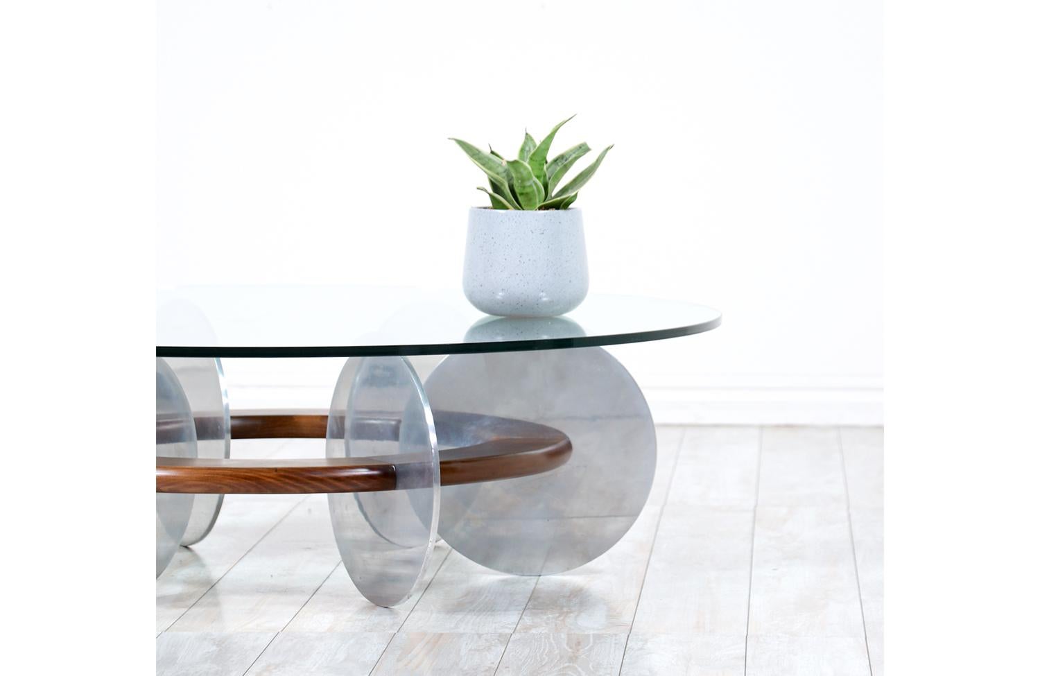Mid-Century Modern Disc Style Aluminum & Walnut Coffee Table 2