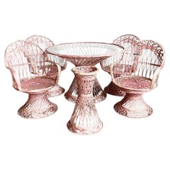 Esszimmer-Set aus rosa gesponnenem Fiberglas mit Pflanzgefäß, Mid-Century Modern