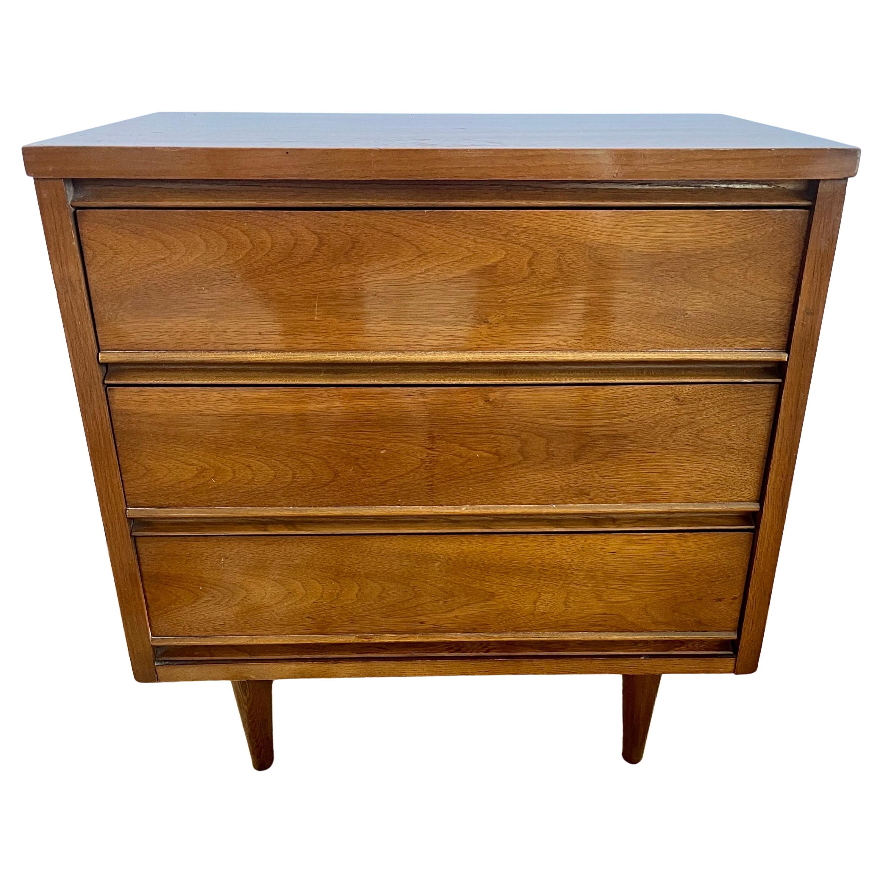 Mid-Century Modern Dixie Furniture Three Drawer Small Dresser Nightstand