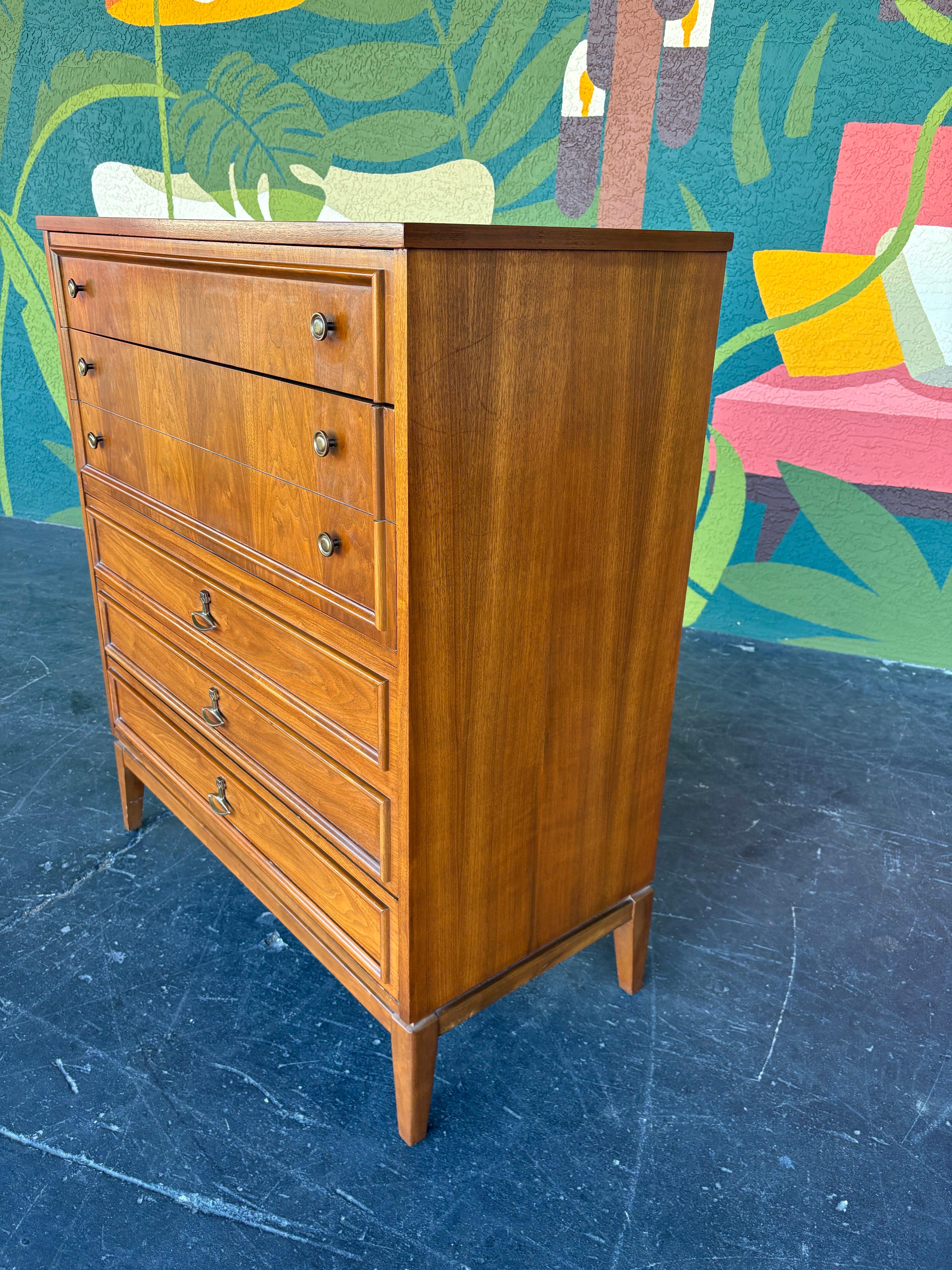 Mid Century Modern Dixie Walnut Tallboy Dresser 3