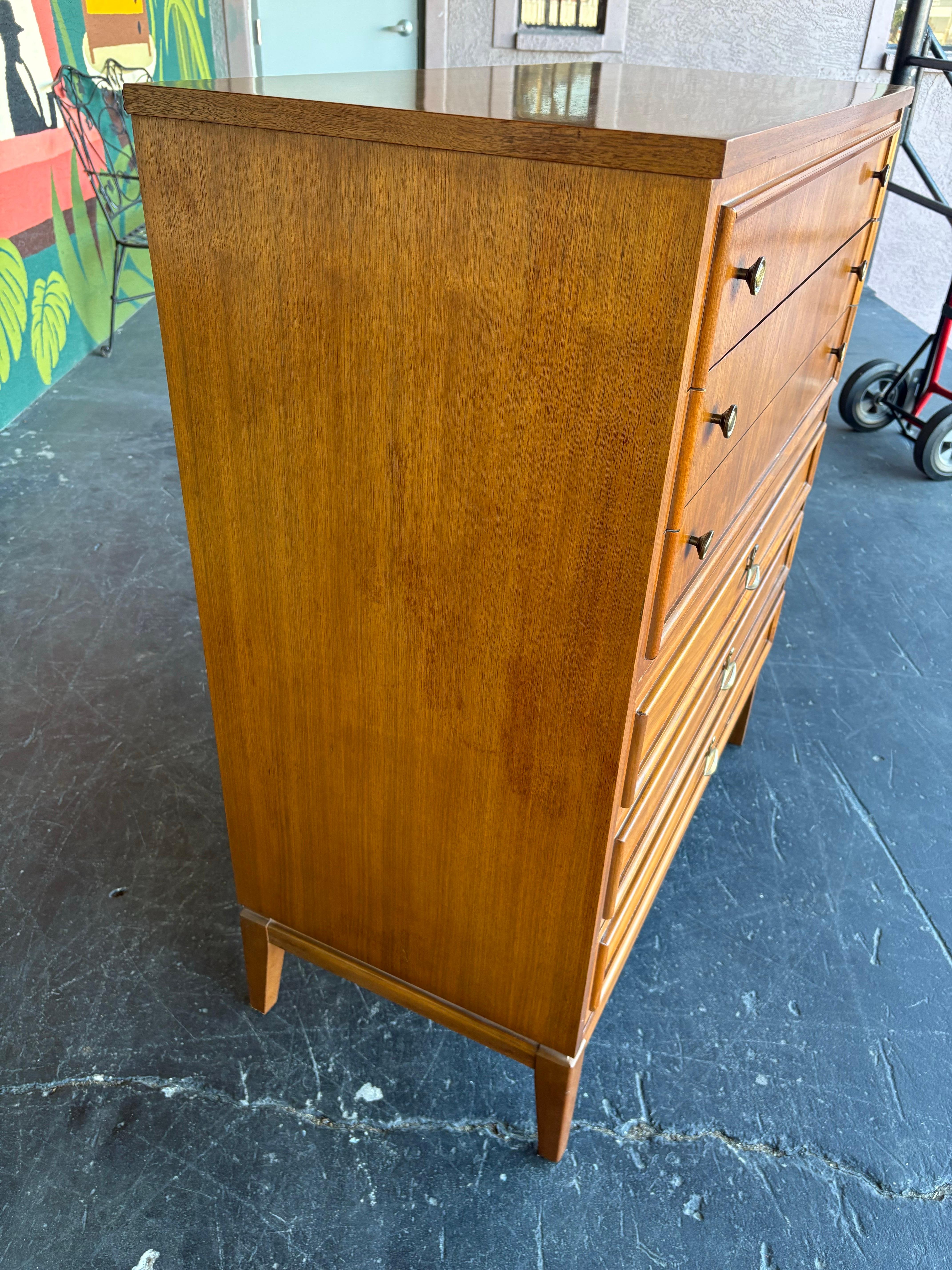 Mid Century Modern Dixie Walnut Tallboy Dresser 4