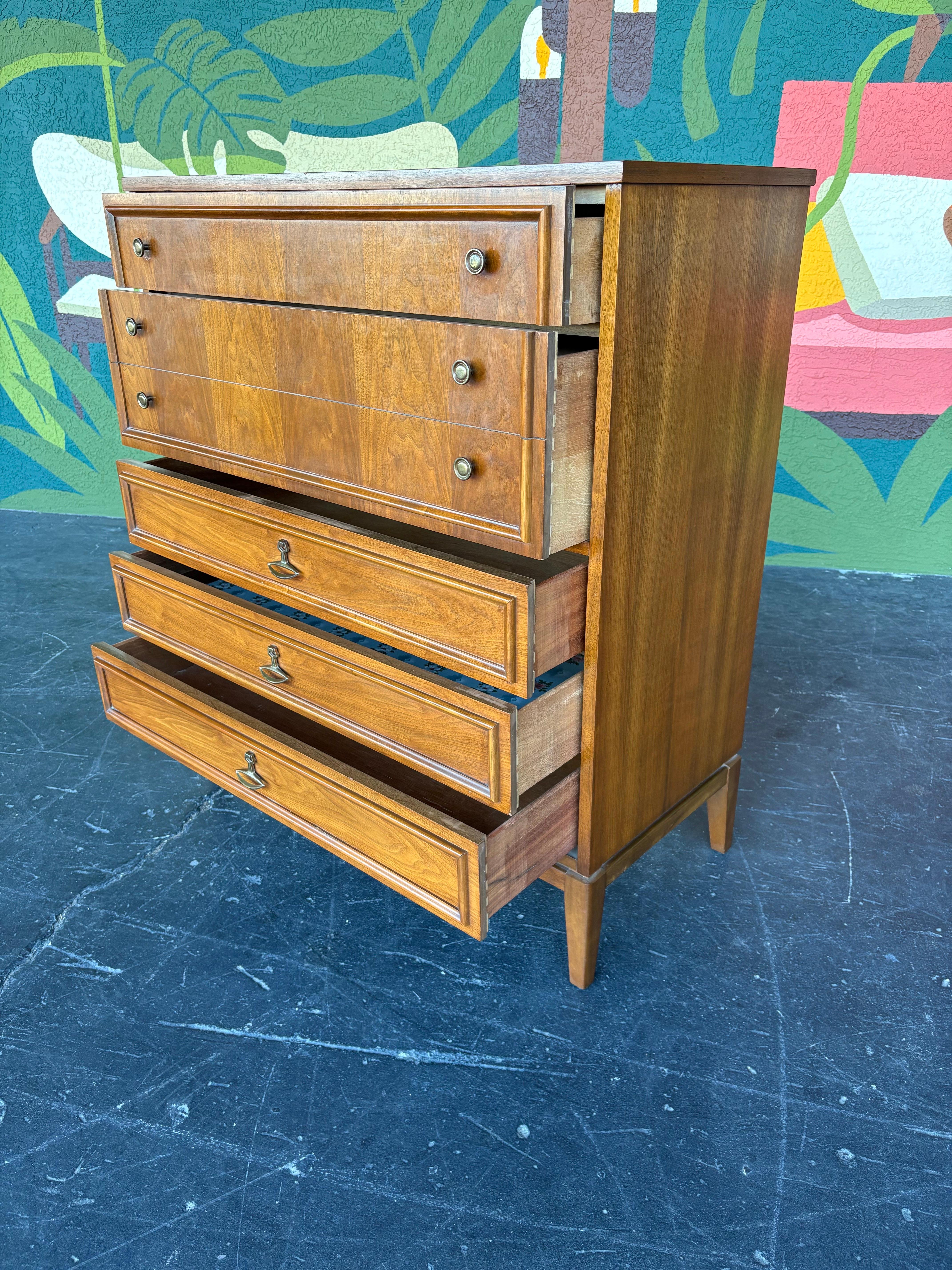 American Mid Century Modern Dixie Walnut Tallboy Dresser