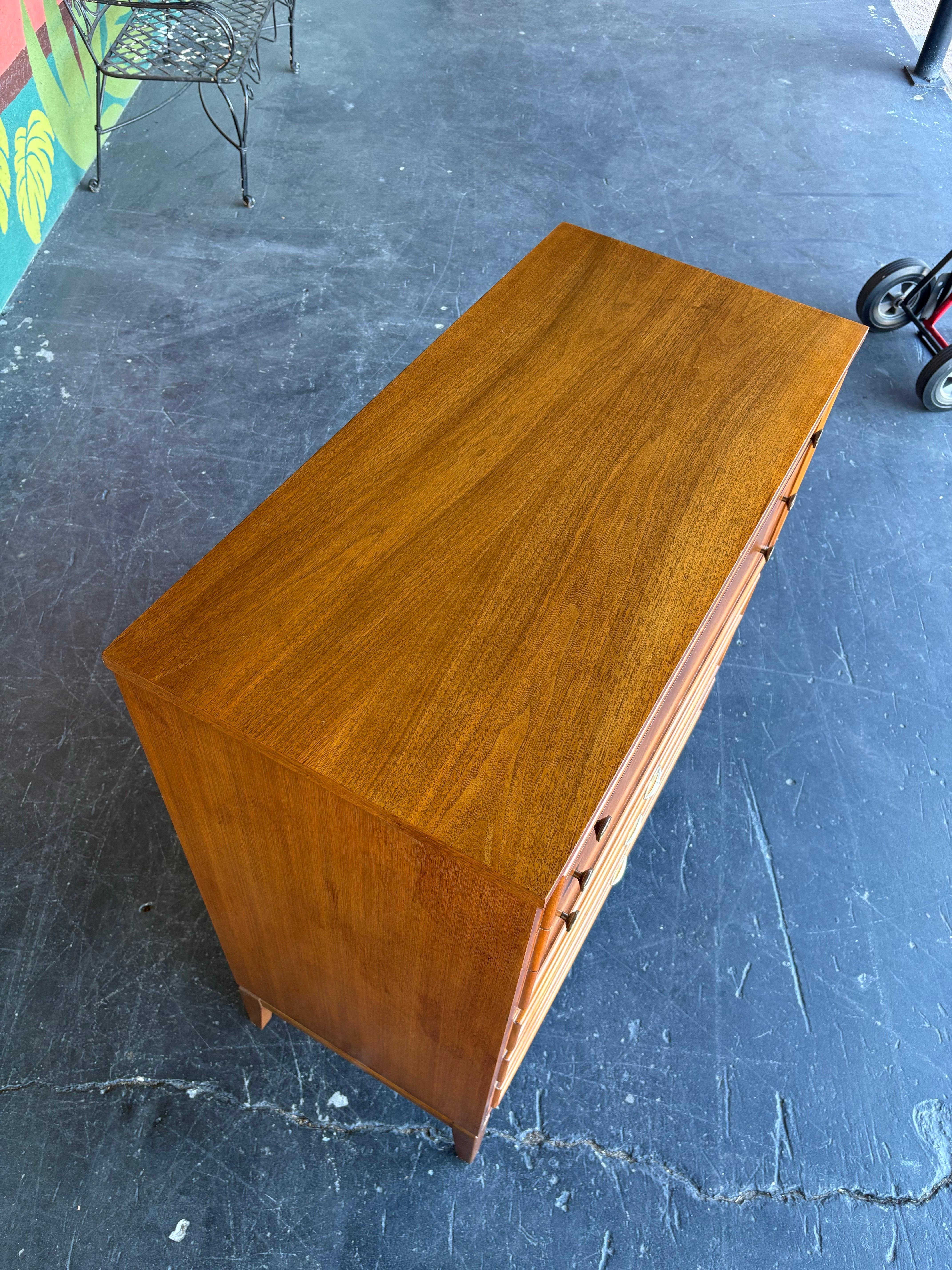 20th Century Mid Century Modern Dixie Walnut Tallboy Dresser