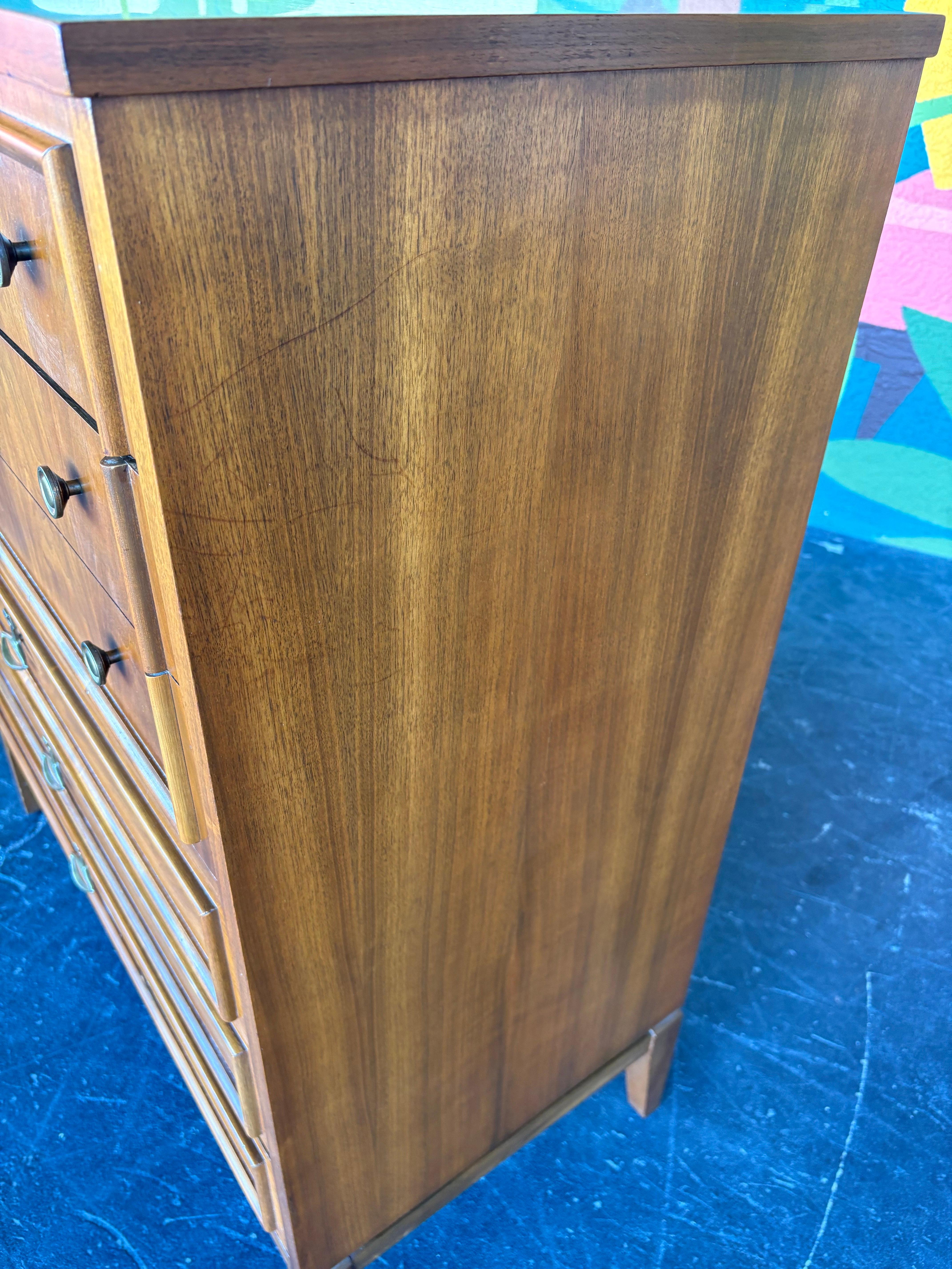 Mid Century Modern Dixie Walnut Tallboy Dresser 1