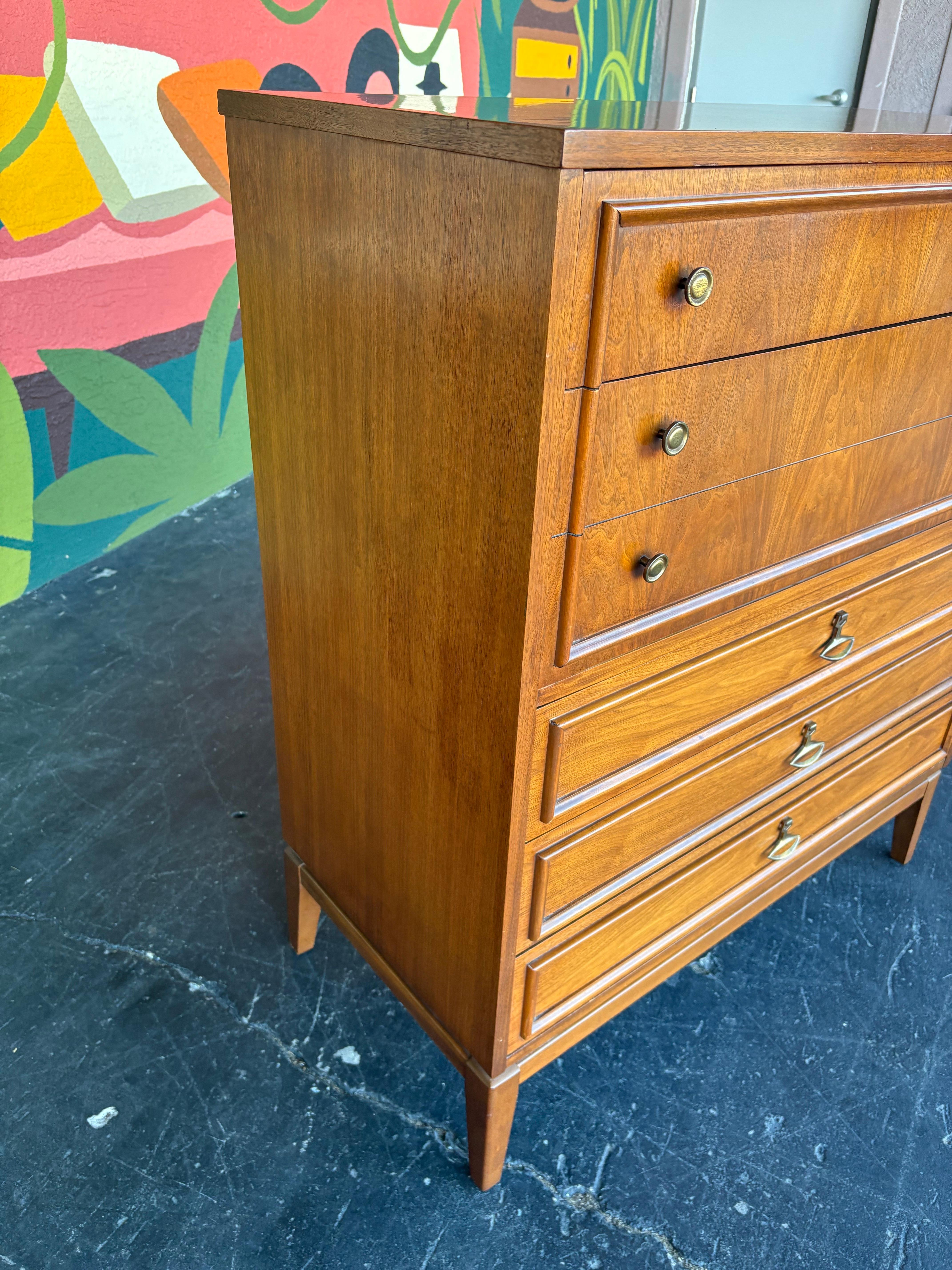 Mid Century Modern Dixie Walnut Tallboy Dresser 2
