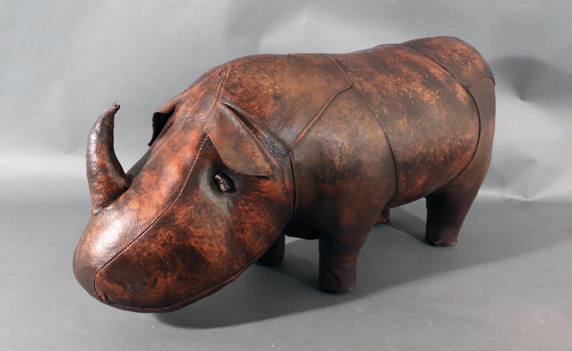 Mid-century Modern Dmitri Leather Rhino Footstall In Good Condition For Sale In Downingtown, PA