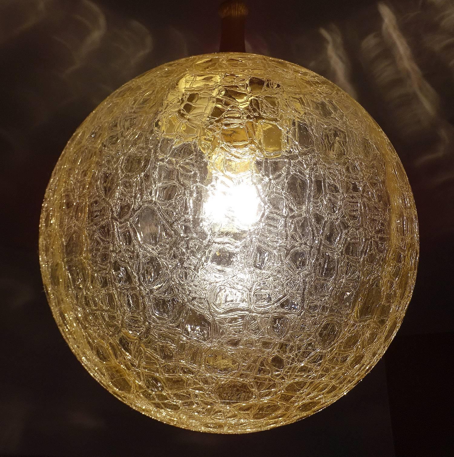  Large MidCentury Doria Glass Globe Brass Chandelier Pendant, Gio Ponti Era For Sale 3