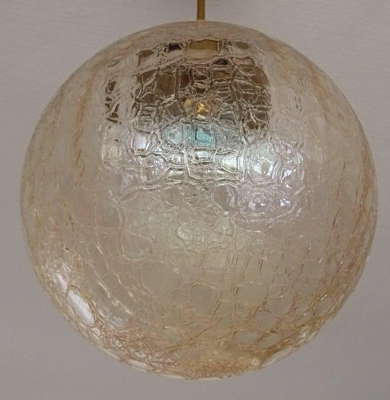  Large MidCentury Doria Glass Globe Brass Chandelier Pendant, Gio Ponti Era For Sale 4