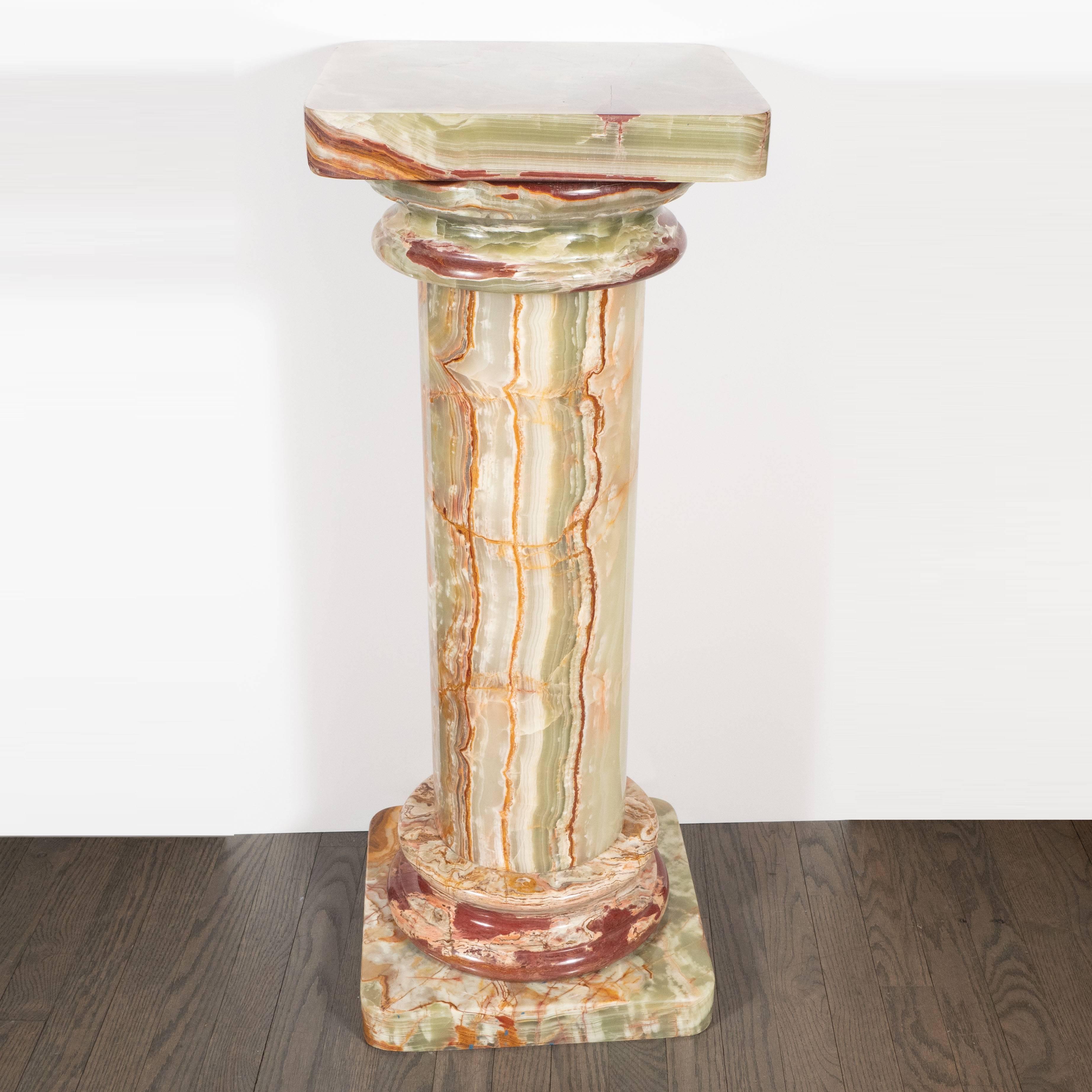 Mid-20th Century Mid-Century Modern Doric Column Pedestal in Variegated Italian Marble