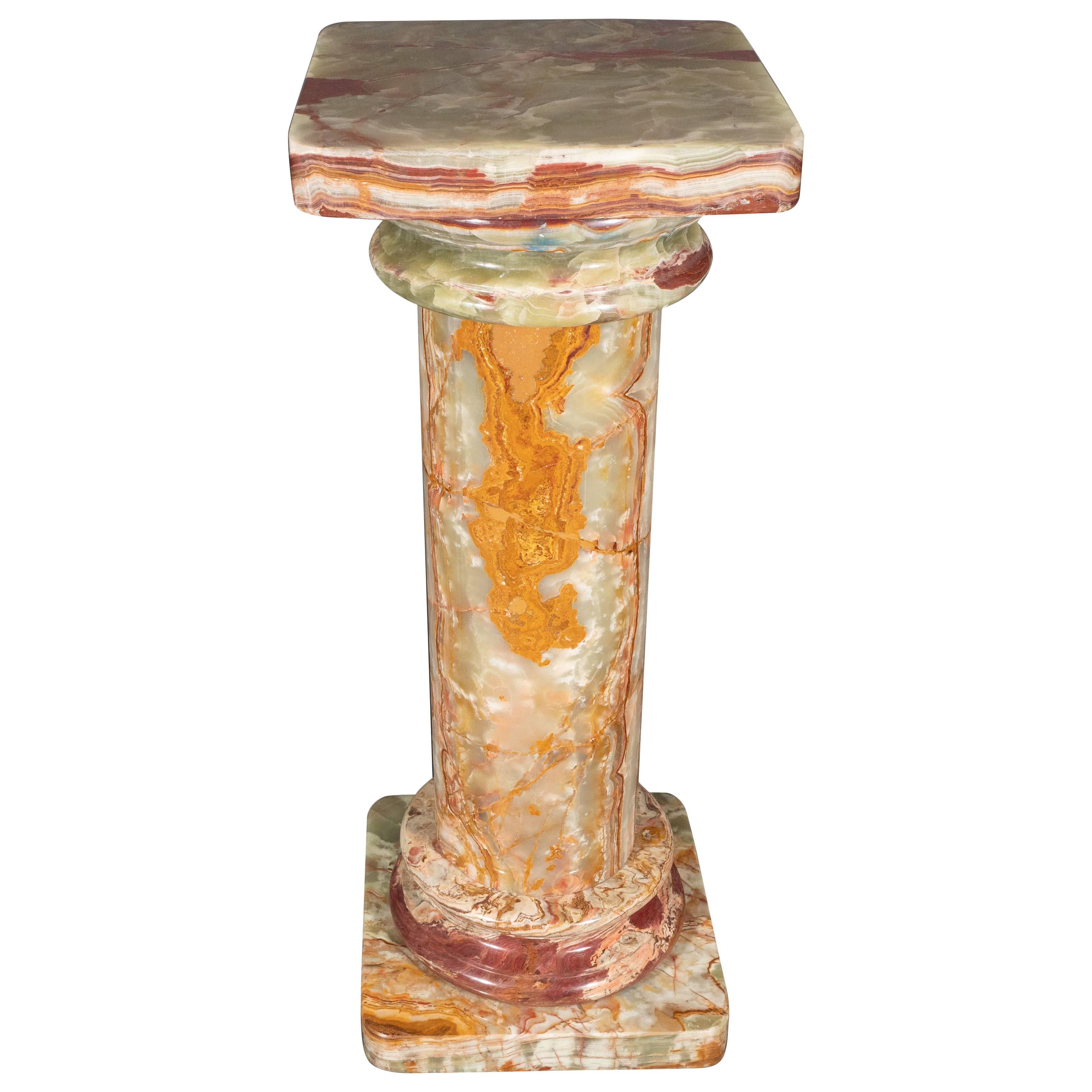 Mid-Century Modern Doric Column Pedestal in Variegated Italian Marble