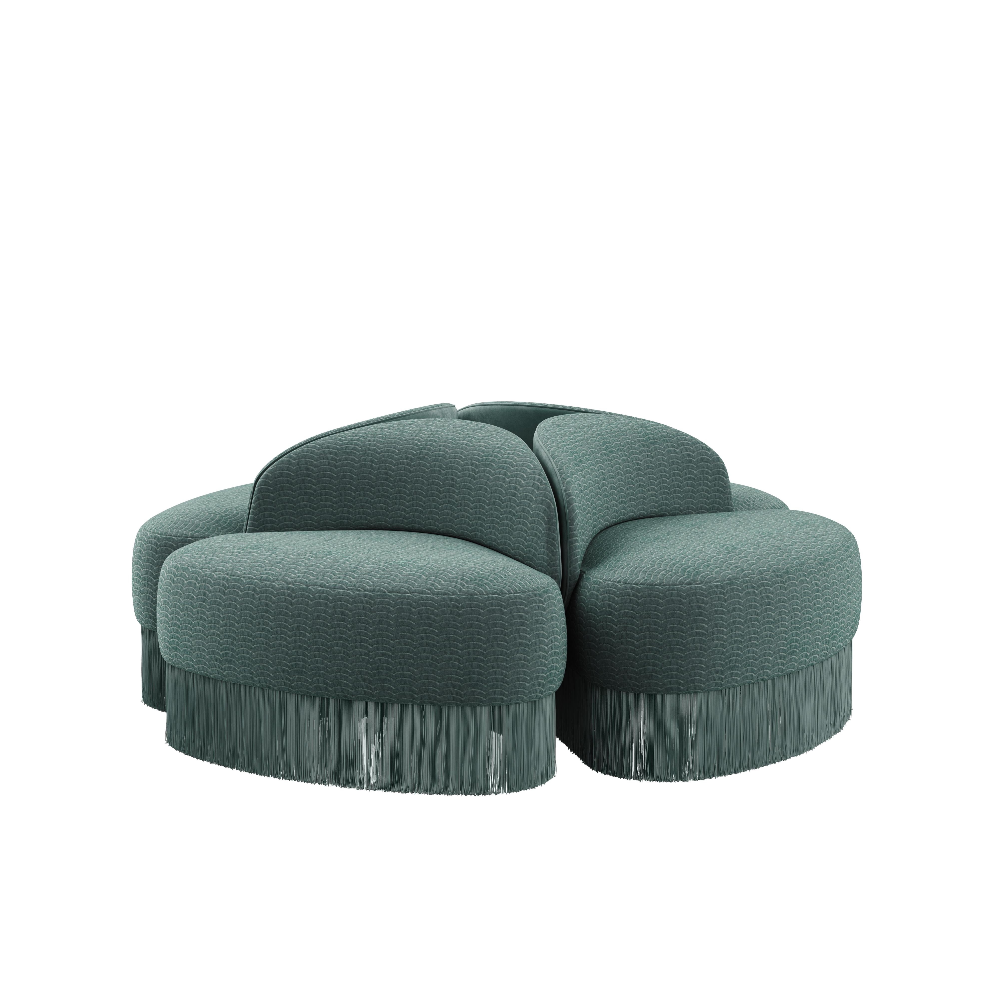 Mid-Century Modern Doris Sessel Jacquard Samt Tricotine Fransen (Holz) im Angebot