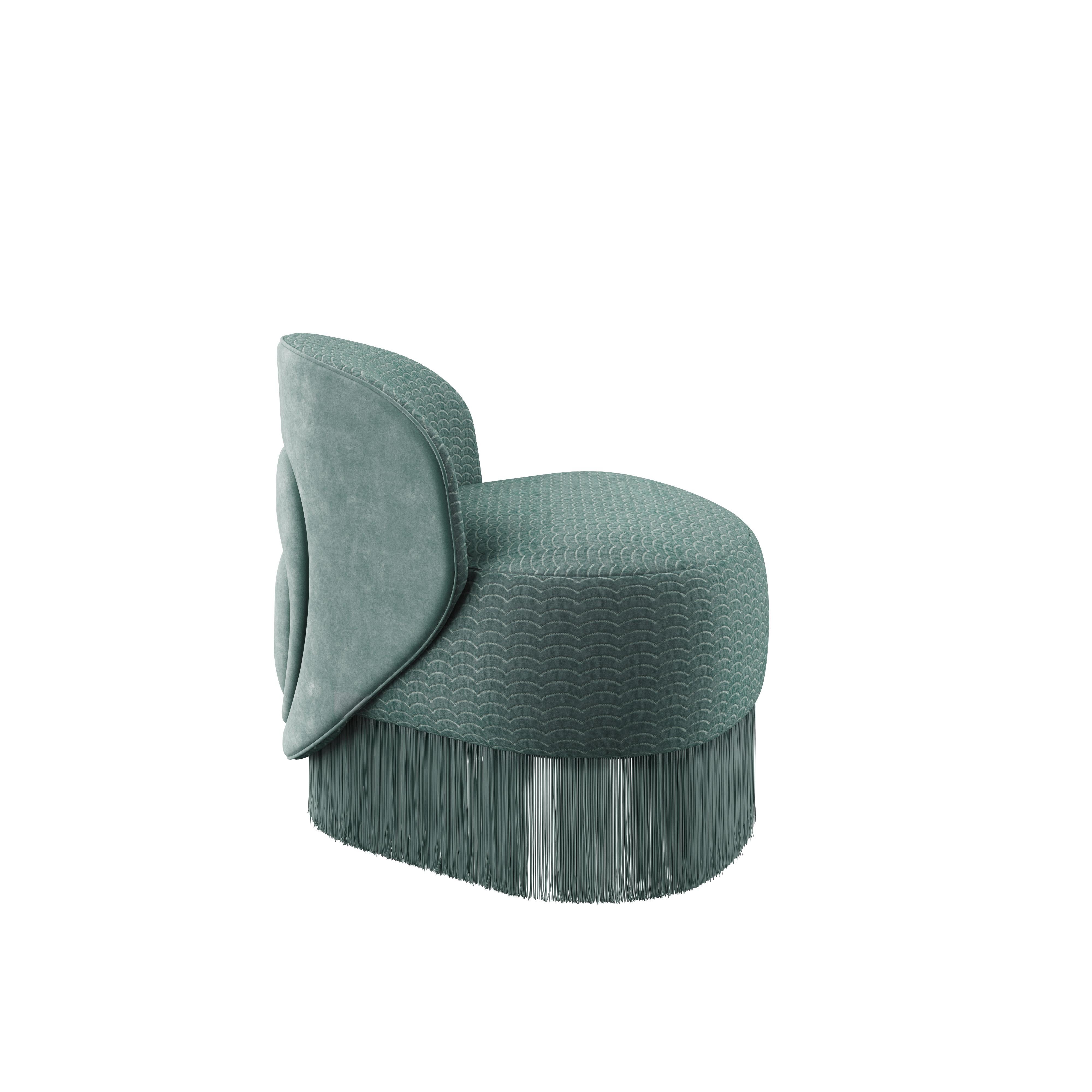 Mid-Century Modern Doris Sessel Jacquard Samt Tricotine Fransen im Angebot 3