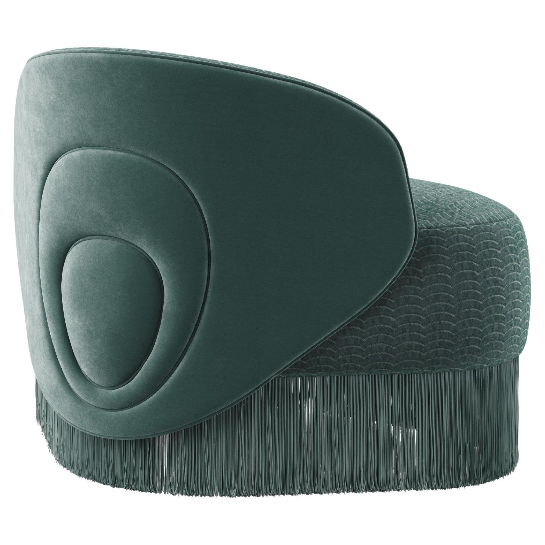 Mid-Century Modern Doris Sessel Jacquard Samt Tricotine Fransen im Angebot