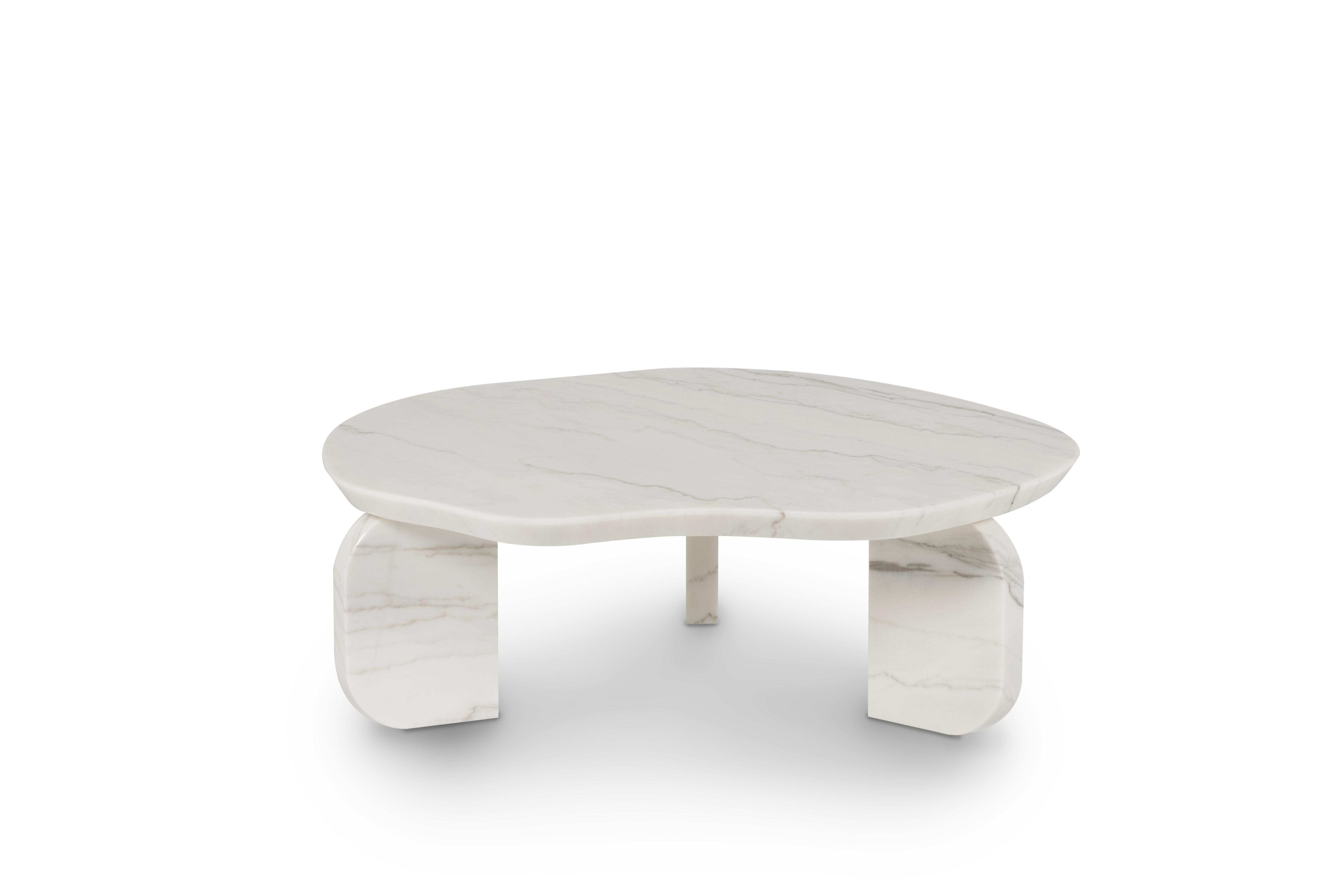 Fait main Table basse moderne du milieu du siècle Dornes, Calacatta polie, faite à la main Greenapple en vente