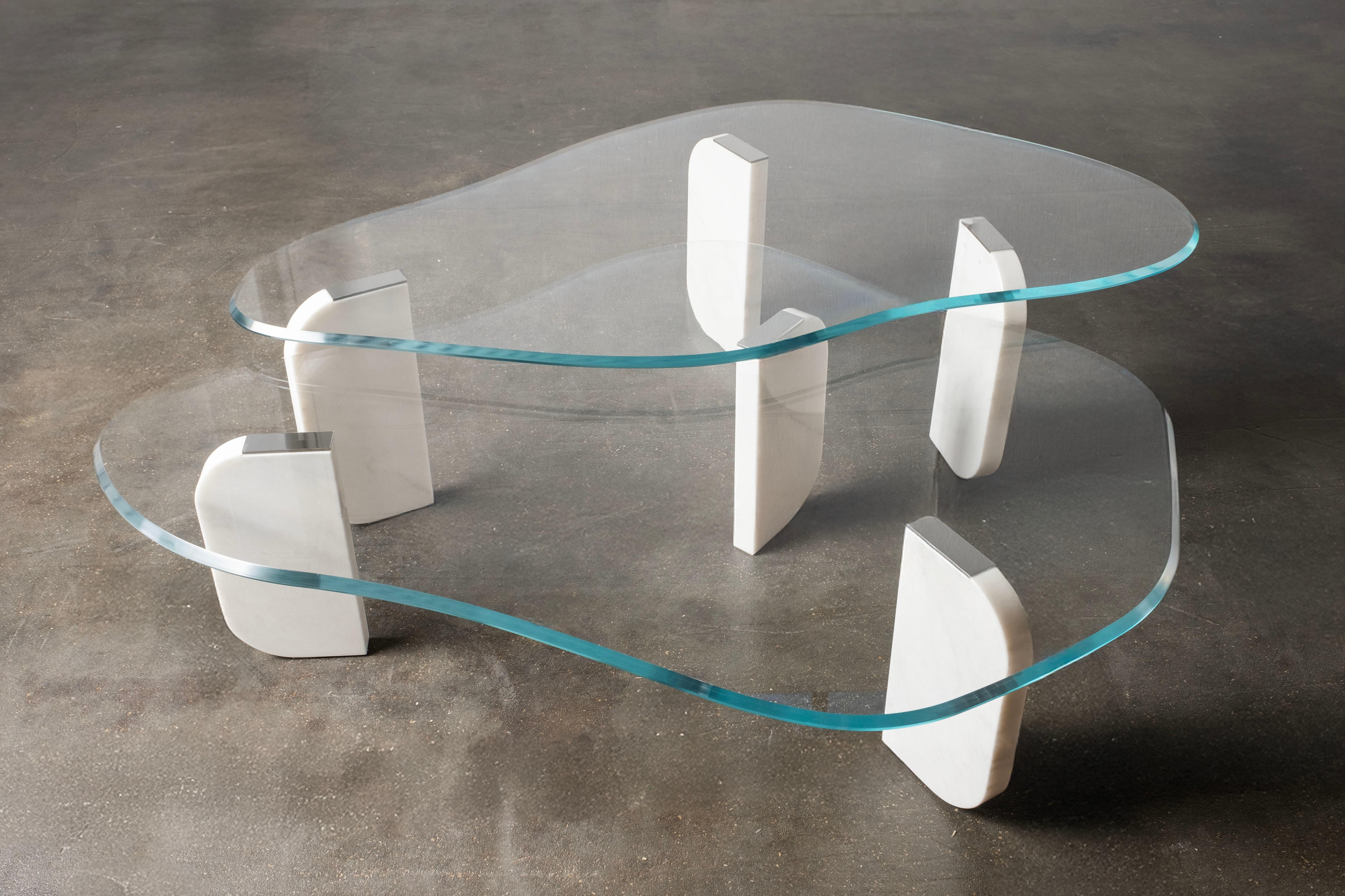 Mid-Century Modern Table basse gigogne du milieu du siècle Dornes Set/2, verre, marbre, Greenapple en vente