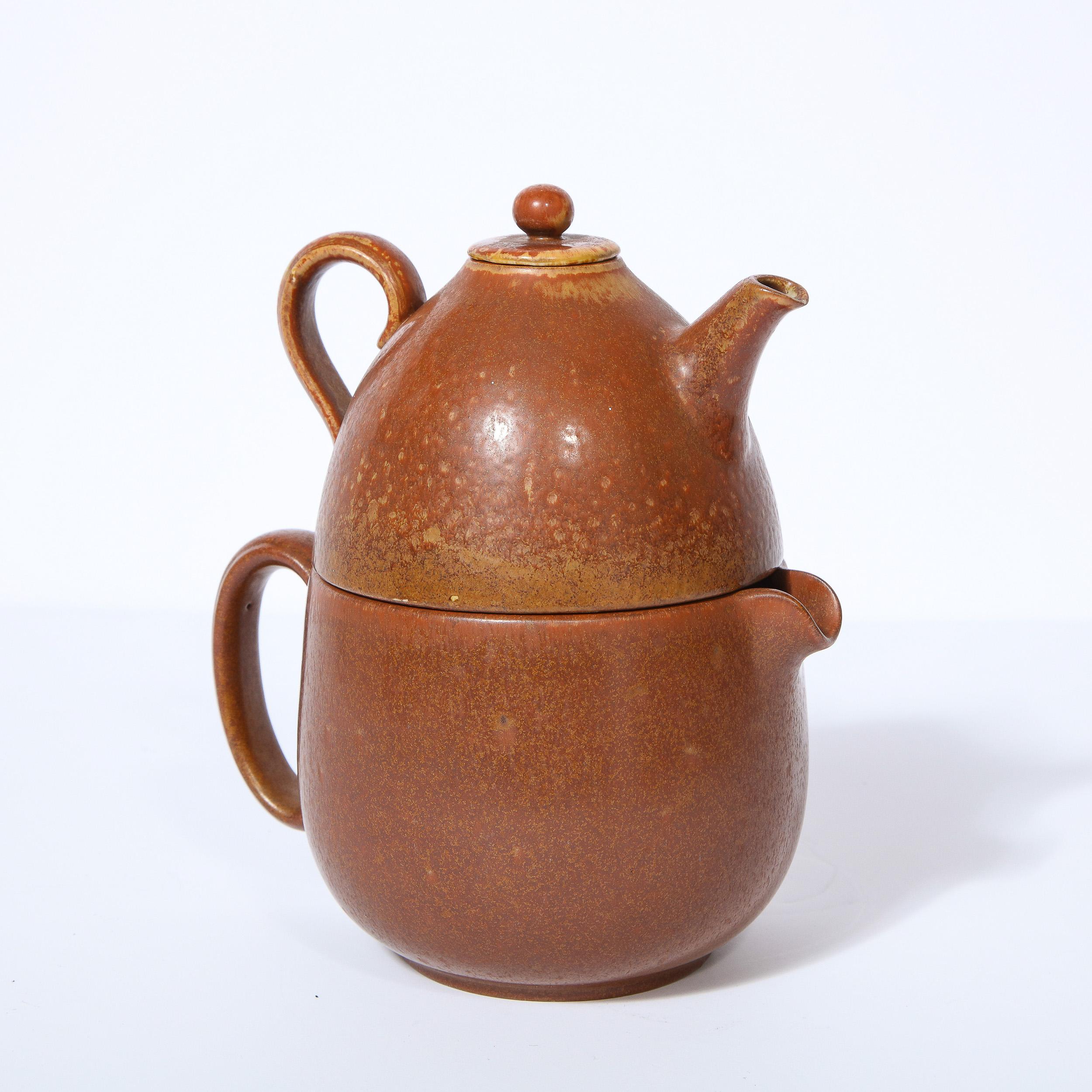 Swedish Mid-Century Modern Double Ceramic Teapot by Gunnar Nylund for Rörstrand For Sale