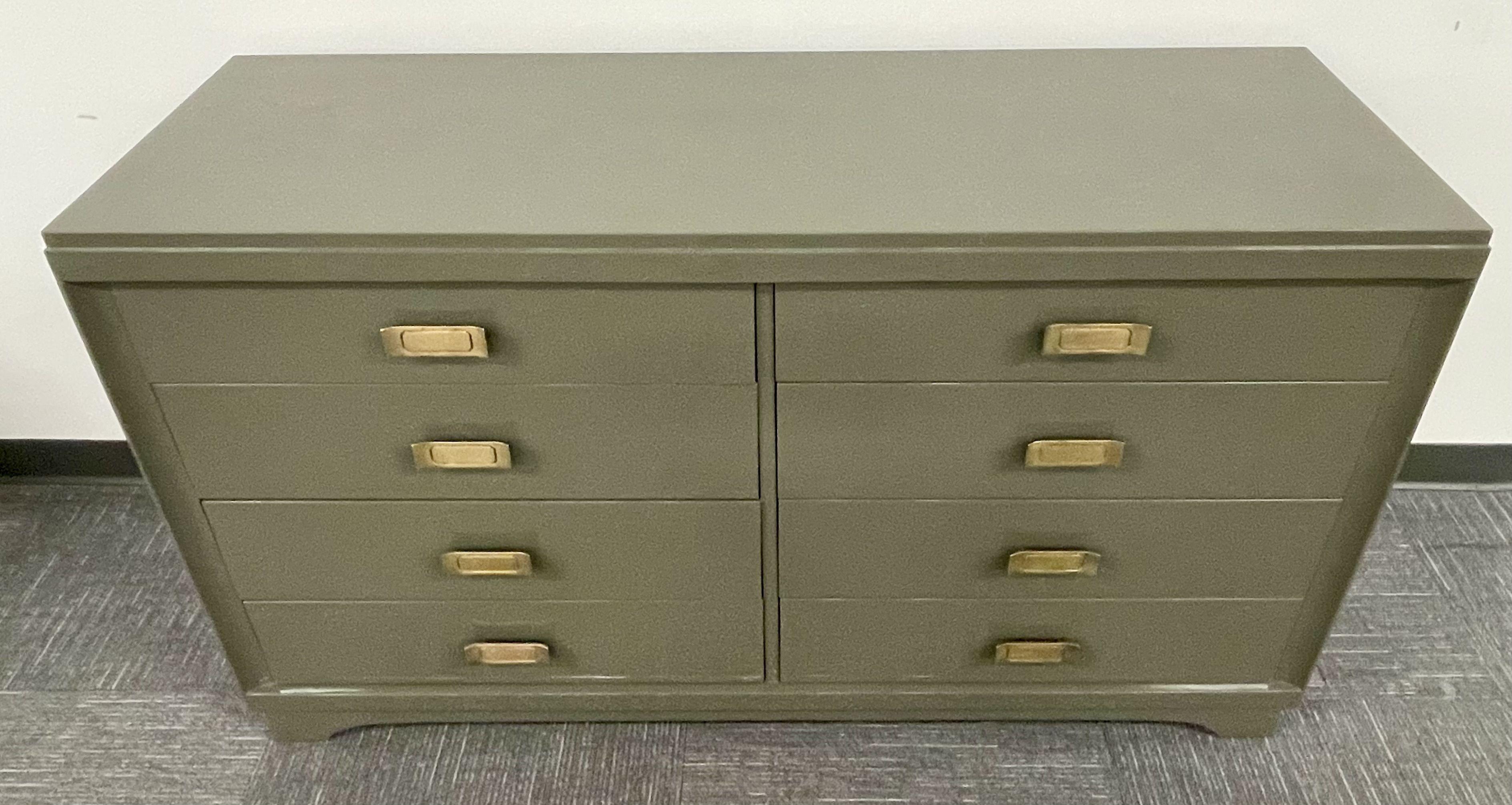Mid-Century Modern Mid Century Modern Double Chest, Commode or Dresser, Olive Green Lacquered
