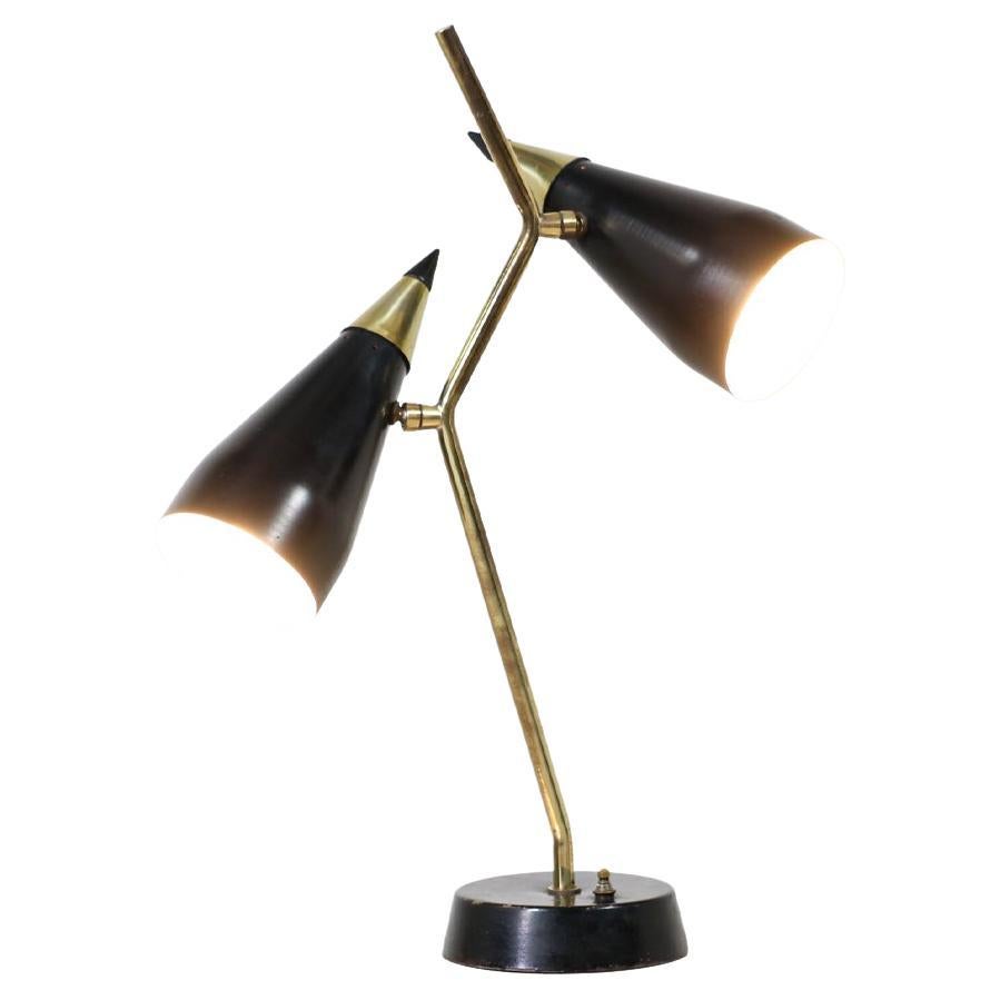 Lampe de table en laiton articulée à double cône, moderne du milieu du siècle dernier