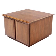Mid Century Modern Double Door Cabinet Cube Shape Walnut End Side Lamp Table 
