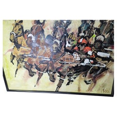 Huile sur toile sur les courses de chevaux C1970