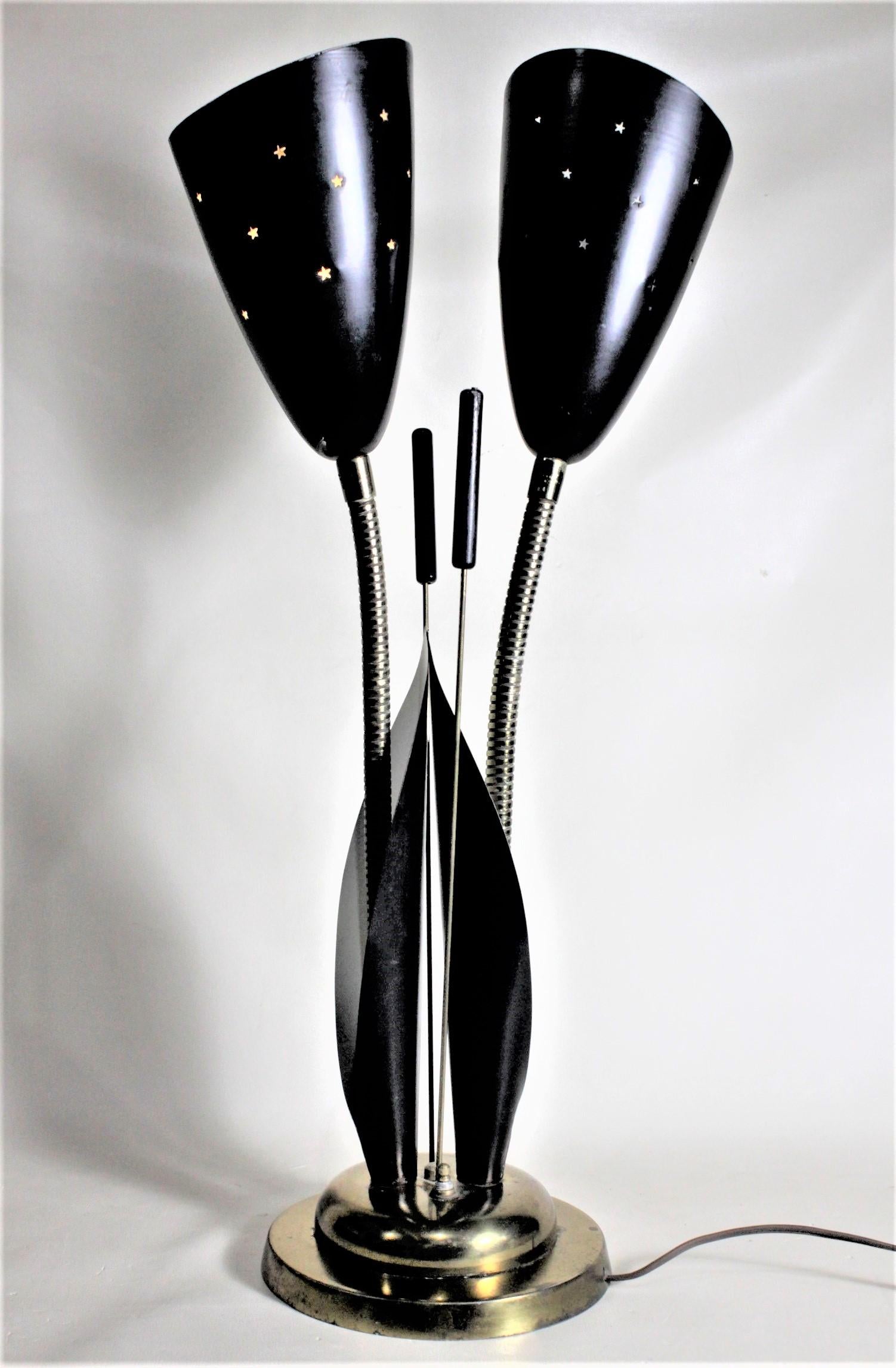 Canadian Mid-Century Modern Double Gooseneck Calla Lily or Cattail Table or Desk Lamp