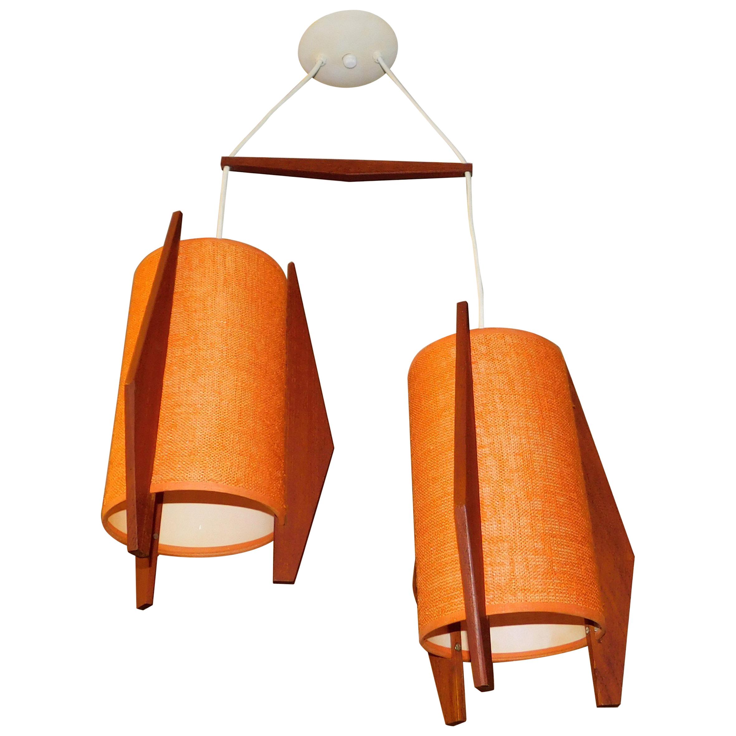 MidCentury Modern Hanging Lamp Teak and Color Plastic at 1stDibs