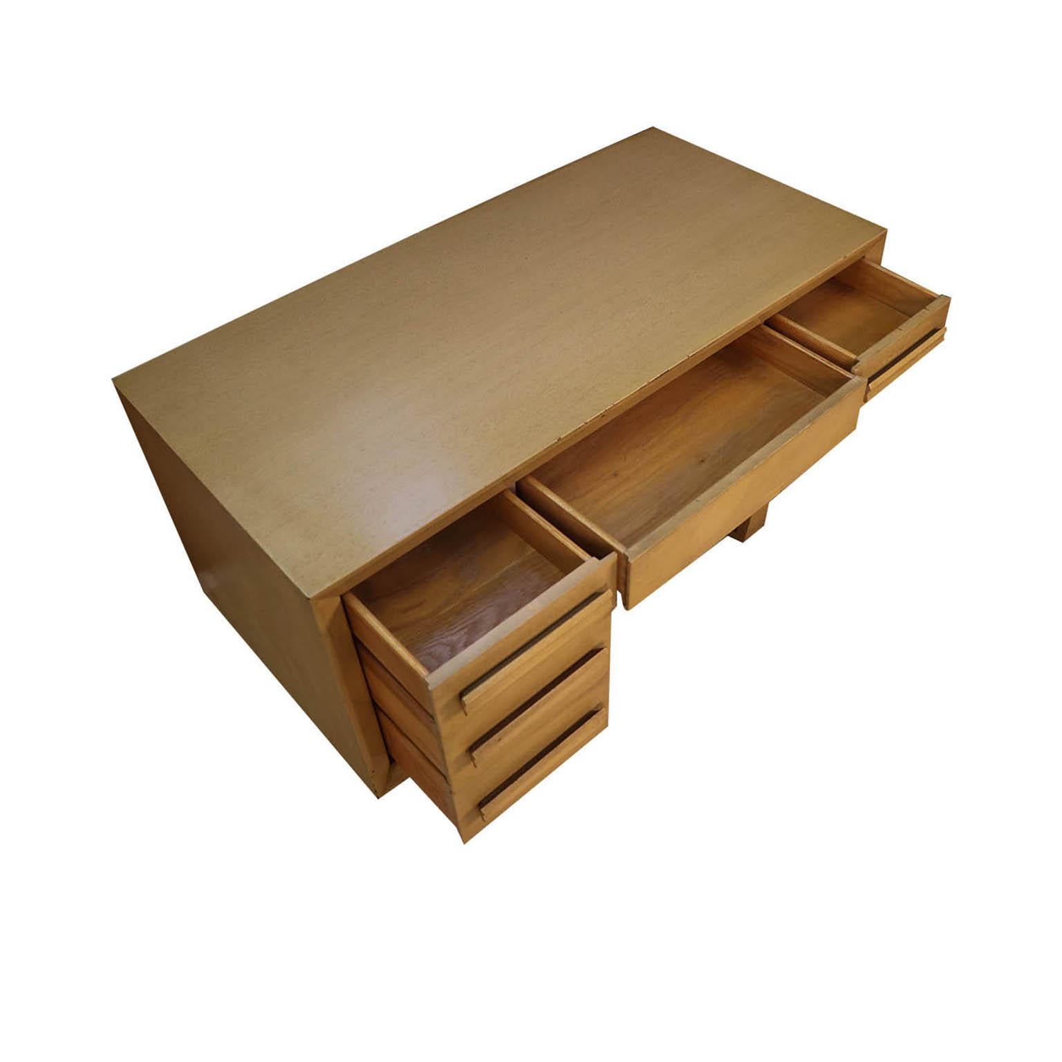 Wood Mid-Century Modern Double Pedestal Desk For Sale