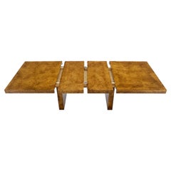 Mid-Century Modern Double Pedestal Honey Tone Burl Wood High Gloss Dining Table