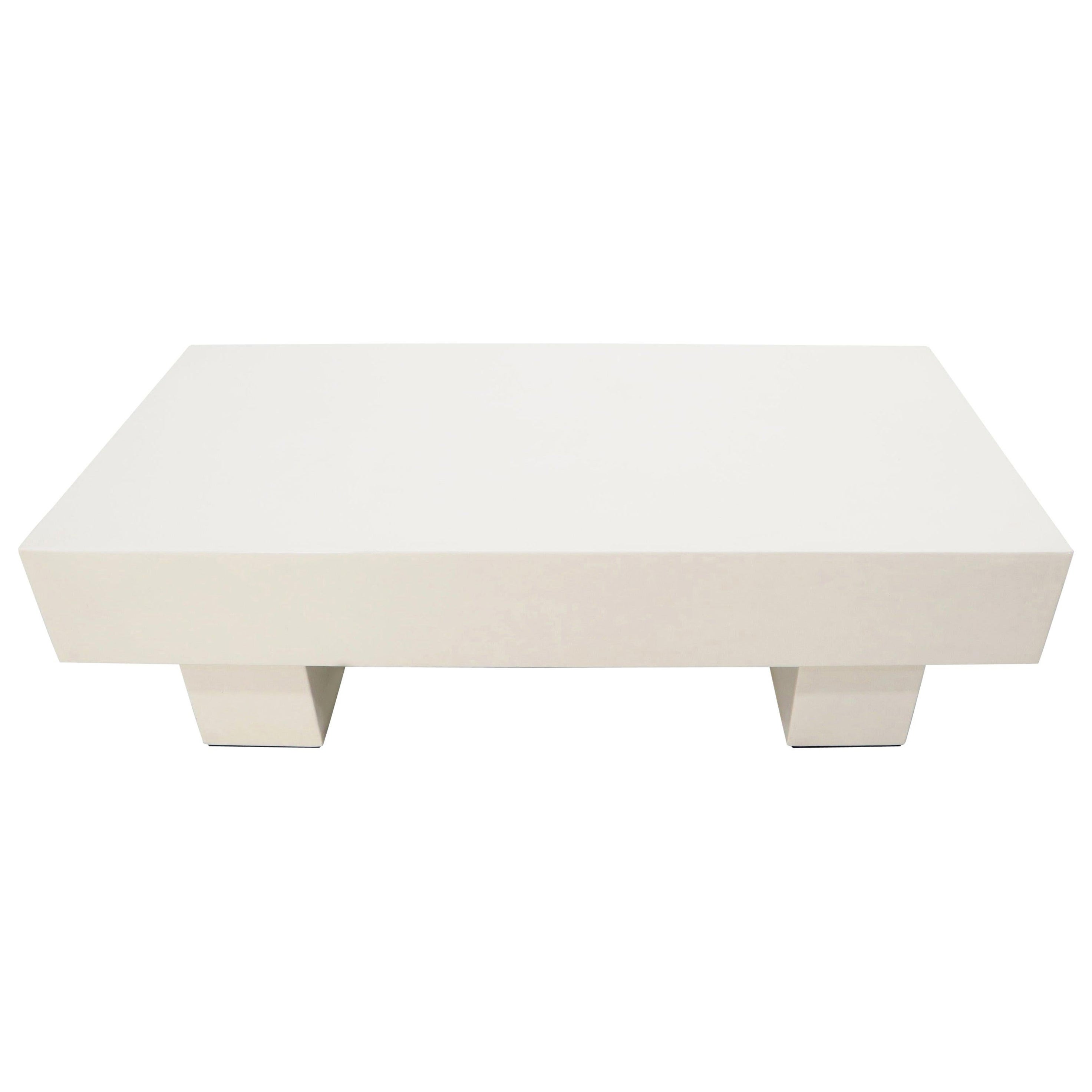 Moderner Couchtisch mit doppeltem Sockel aus der Mitte des Jahrhunderts, cremefarbener Off-White-Lack