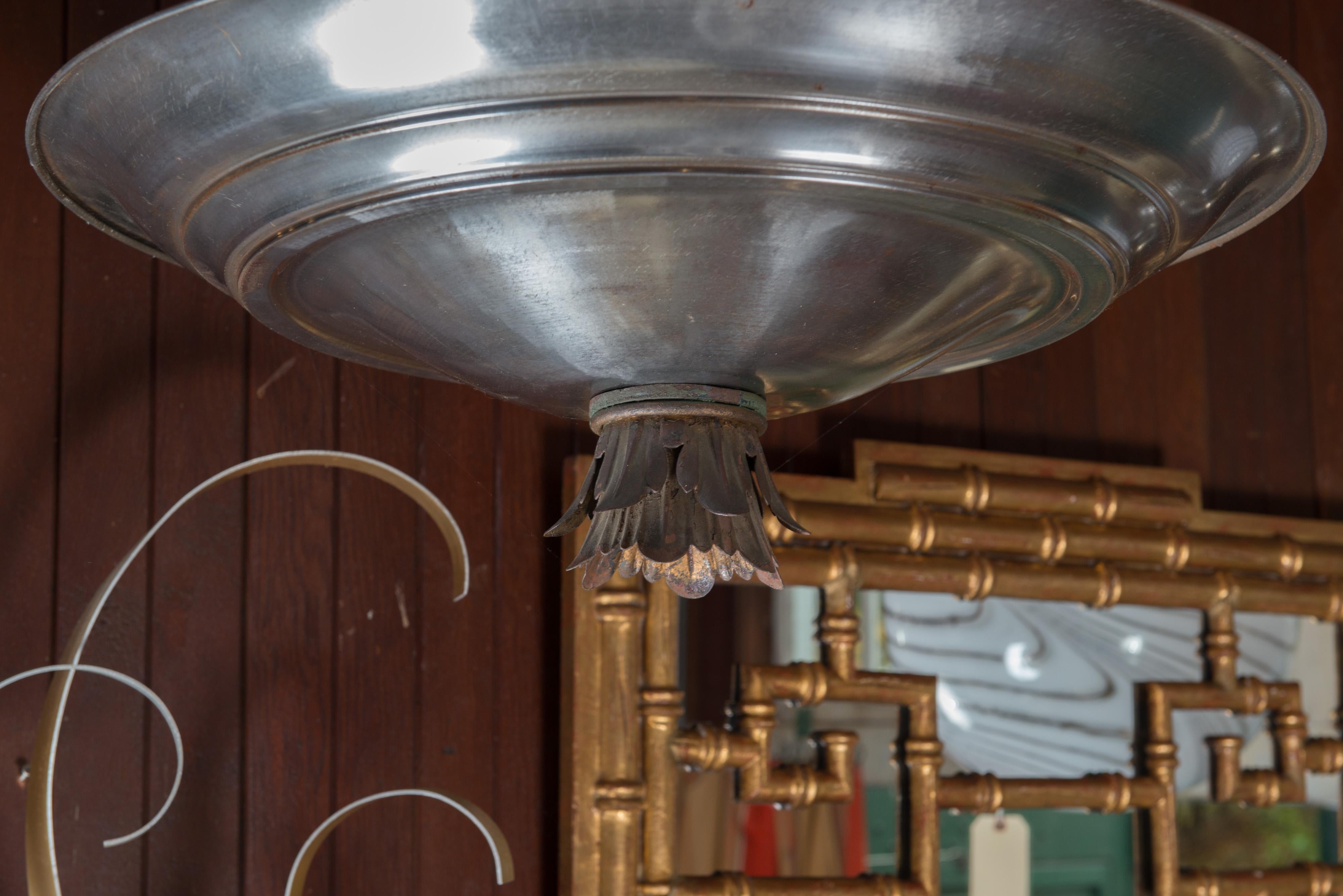 Mid-20th Century Mid-Century Modern Double Silver Metal Saucer Pendant Chandelier For Sale