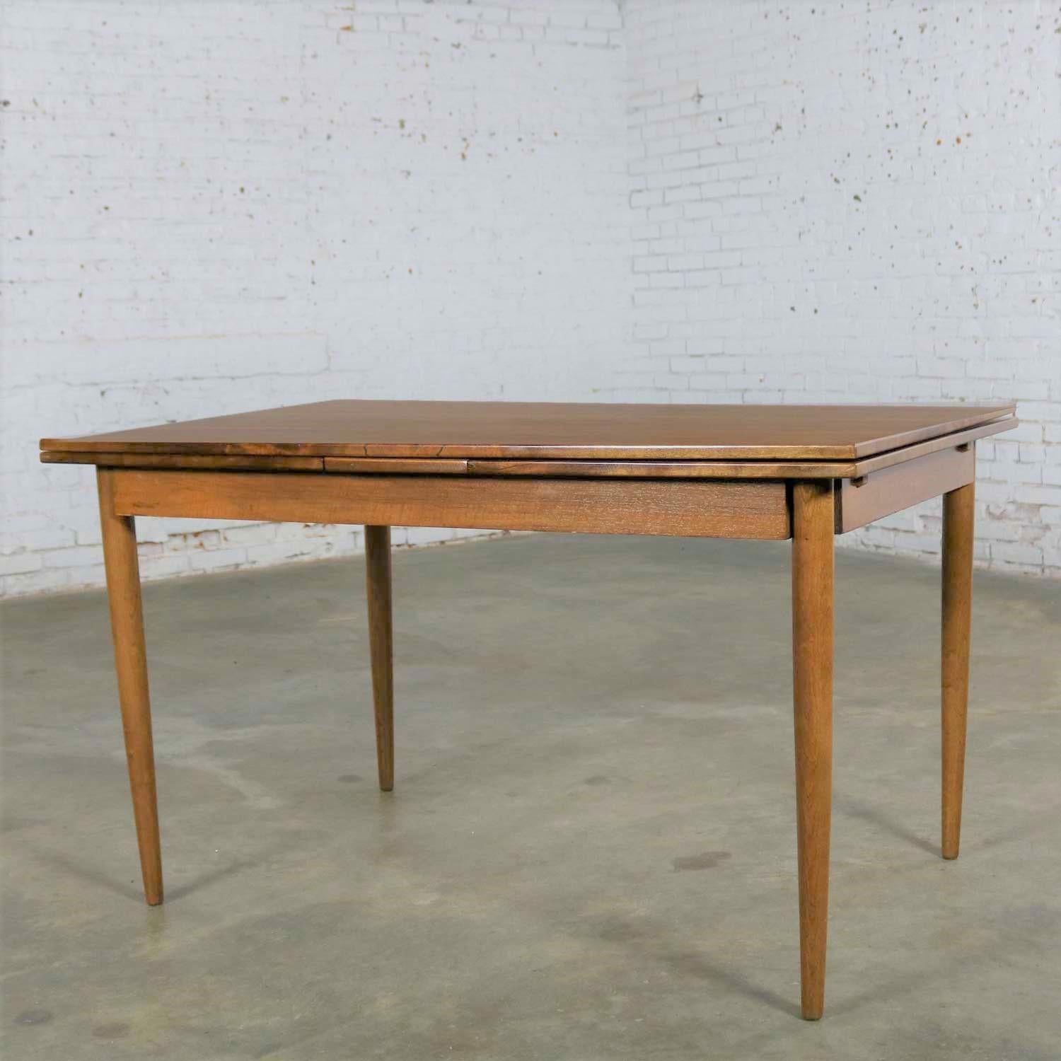Wood Mid-Century Modern Draw Leaf Extending Dining Table After Conant Ball