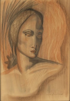 Disegno moderno della metà del secolo di René Plomteux - Ritratto - Modernismo belga