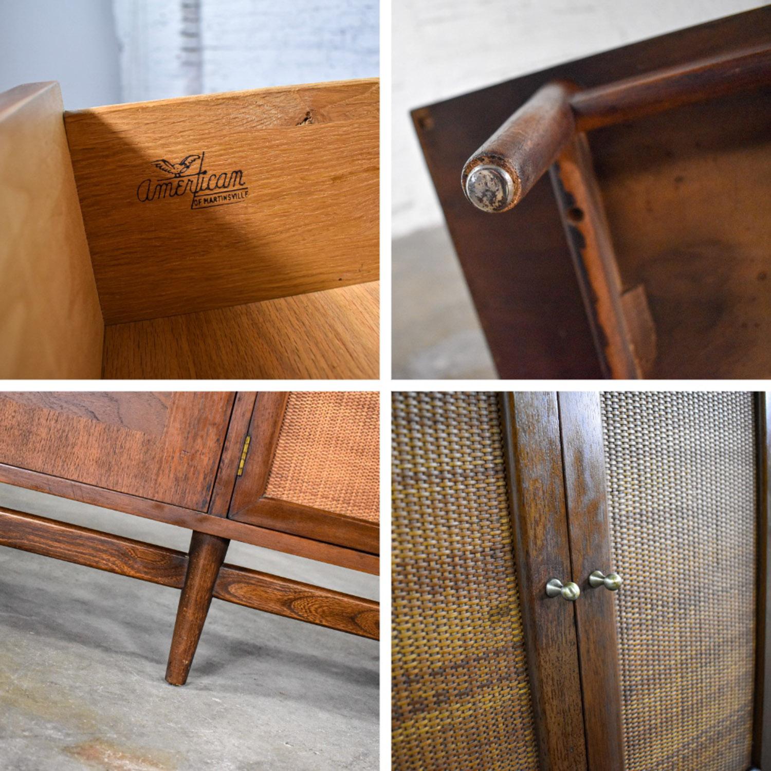 Commode moderne du milieu du siècle American of Martinsville Accord Noyer & Canne avec X's en vente 7